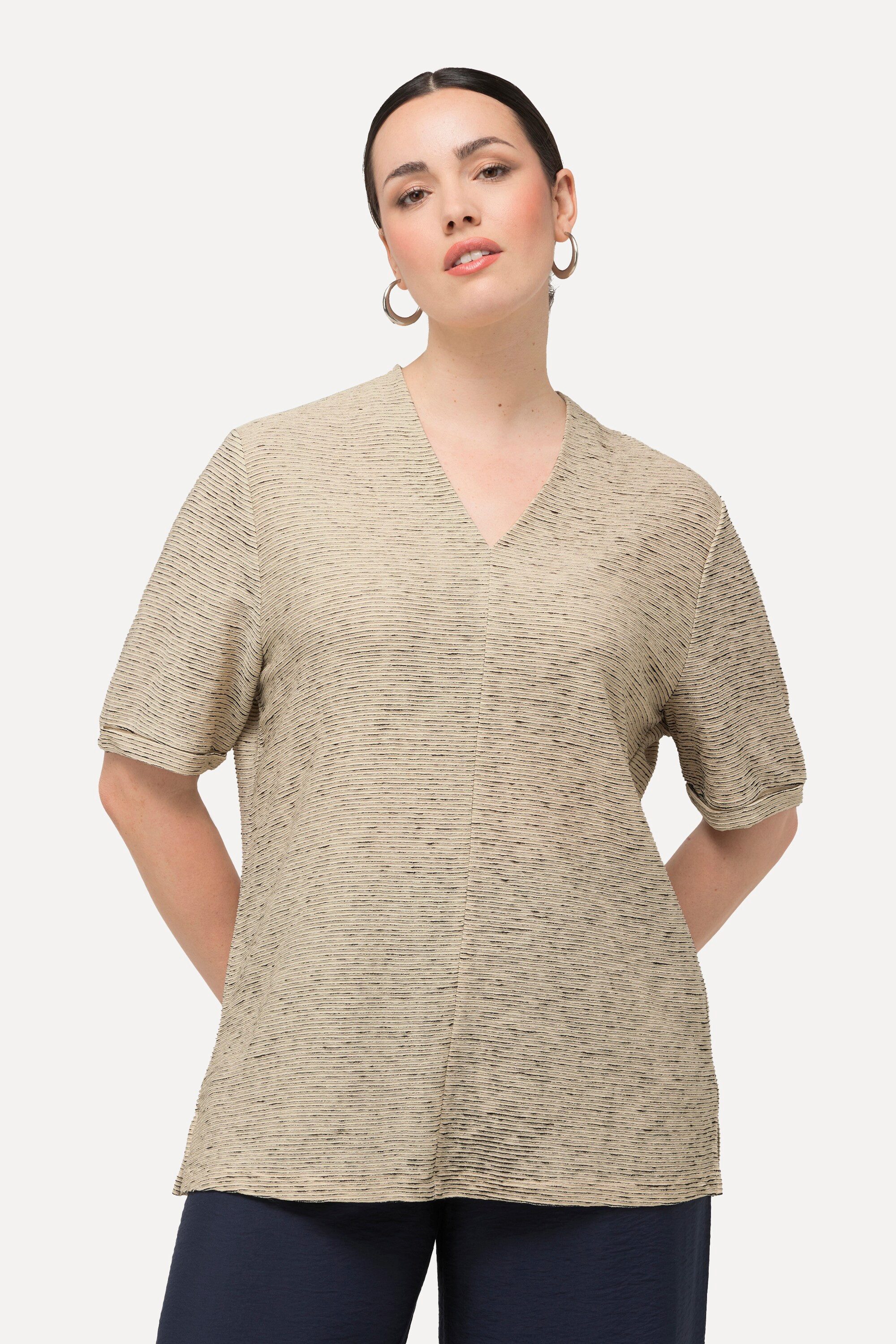 Ulla Popken Sweatshirt Sweatshirt Struktur V-Ausschnitt günstig online kaufen