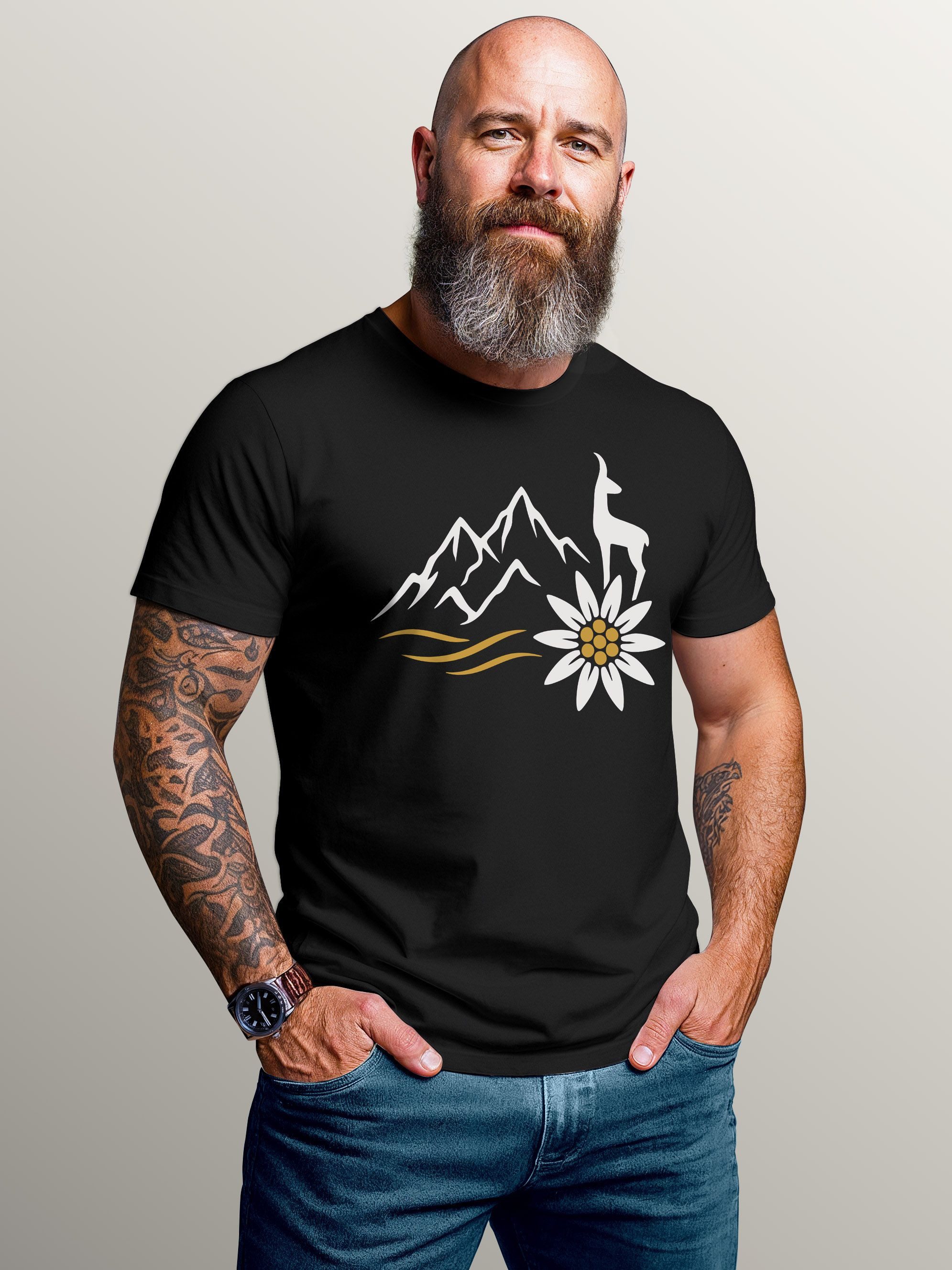 MoonWorks Print-Shirt Herren T-Shirt für das Oktoberfest Alpen Motiv mit Ed günstig online kaufen