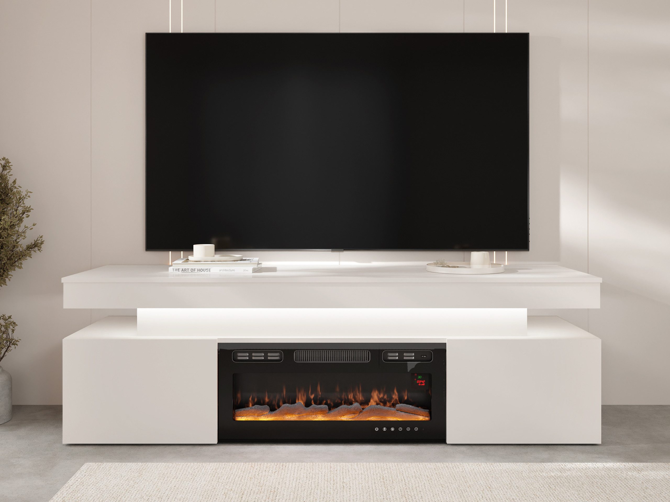 MIRJAN24 TV-Schrank EF 2D Glossa Bis mit Kamin (mit zwei Drehtüren) Realistische LED-Flamme – Bild 2 von 5