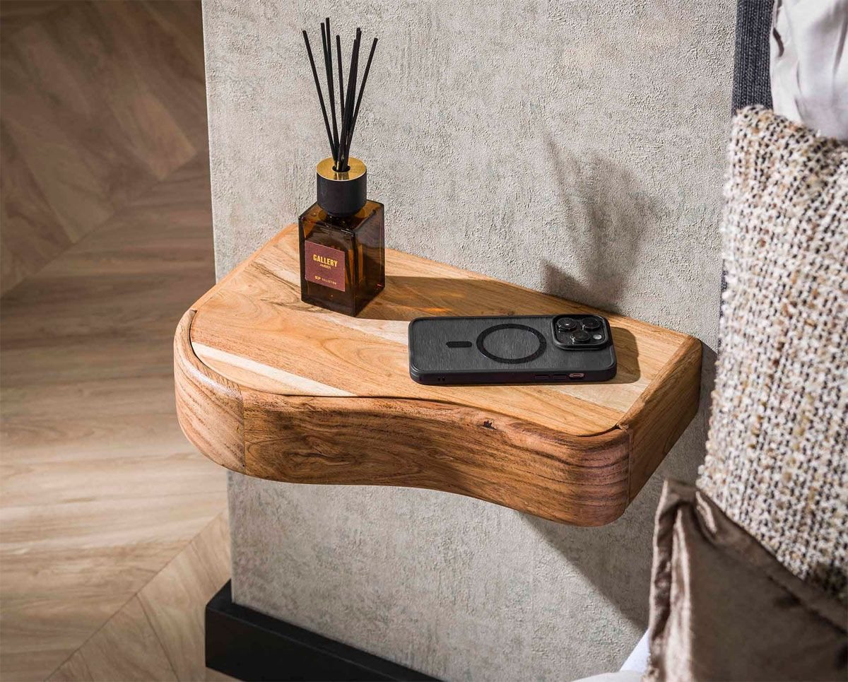 LEVEN Lifestyle Nachttisch 2´er Set CURVO hängend organische Form aus Akazien Holz (2er Set), schwebend - an der Wand zu befestigen