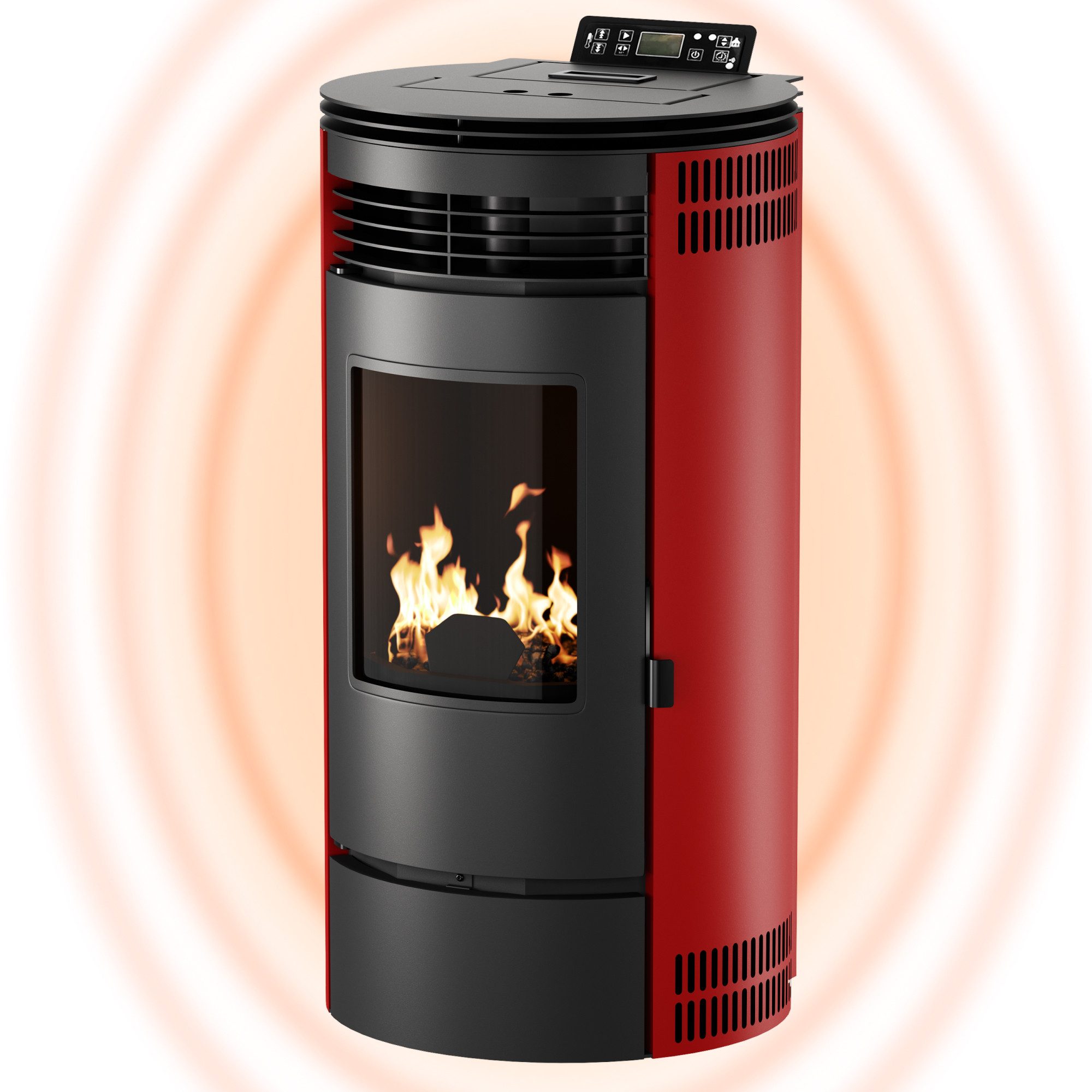 NEMAXX Pelletofen PR8 Pelletheizung 9 kW bis 220m³ Wi-Fi Ready–effiziente Wärme–Rot
