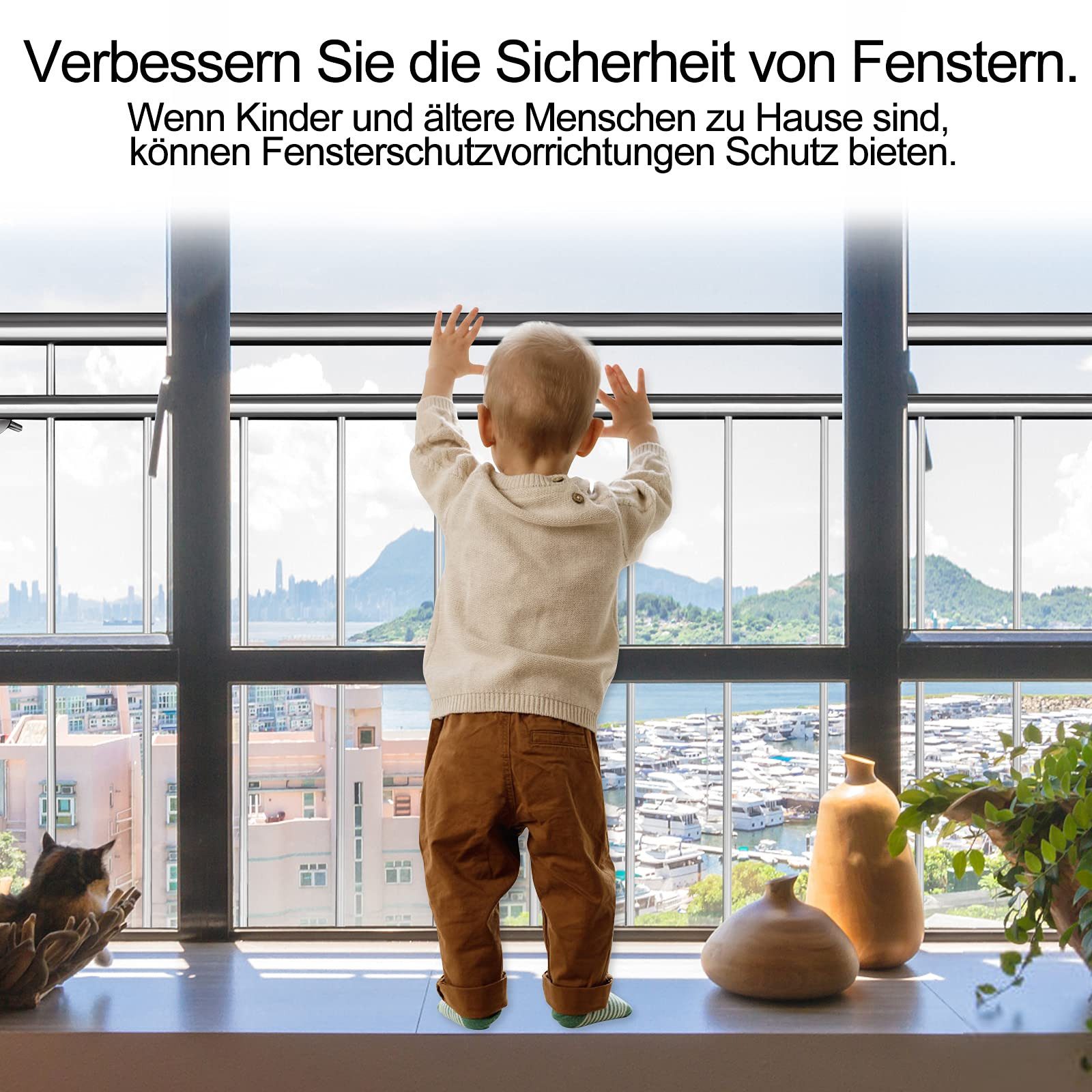 FIVMEN Treppengeländer Französischer Balkon Edelstahl Fenstergitter Brüstungsgeländer, 100 cm Länge, 100/128/156/184/225cm Länge, 90cm Höhe
