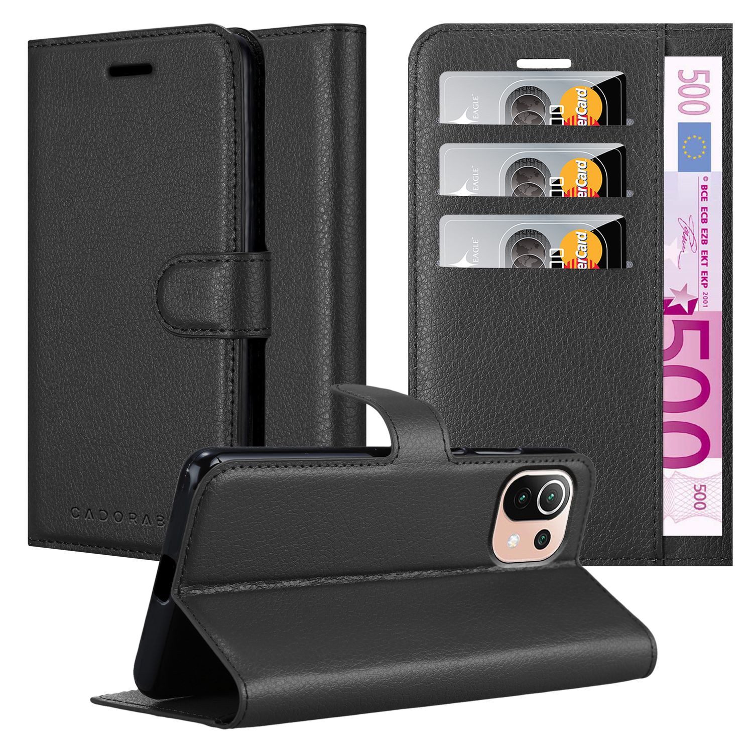 Cadorabo Handyhülle für Xiaomi Mi 11 LITE (4G / 5G) / 11 LITE NE Hülle mit Standfunktion Xiaomi Mi 11 LITE (4G / 5G) / 11 LITE NE, Hülle Schutzhülle mit Standfunktion, Kartenfach und Magnetverschluss