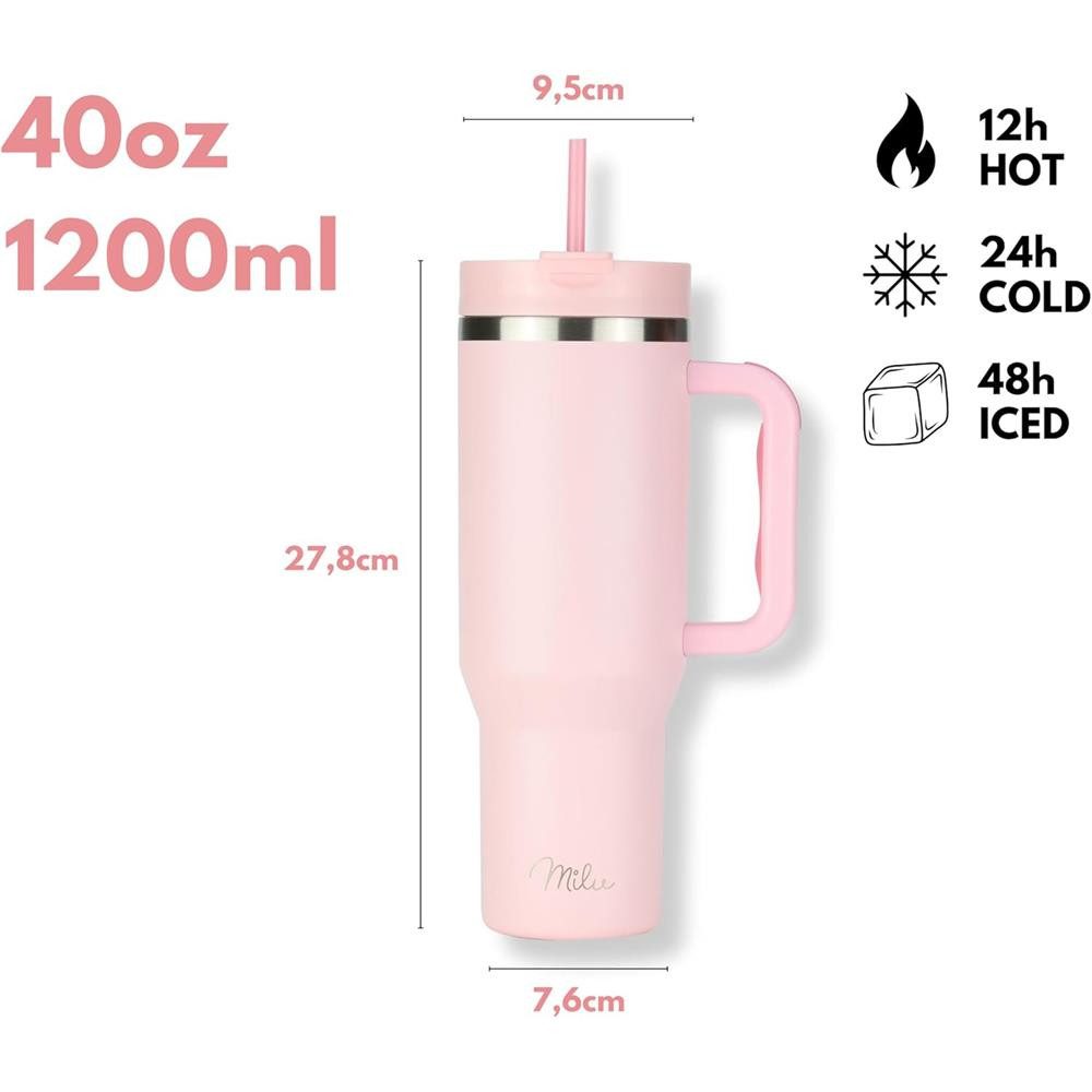 Milu Thermobecher Edelstahl Tumbler To Go 1200 ml, mit Strohhalm und Henkel