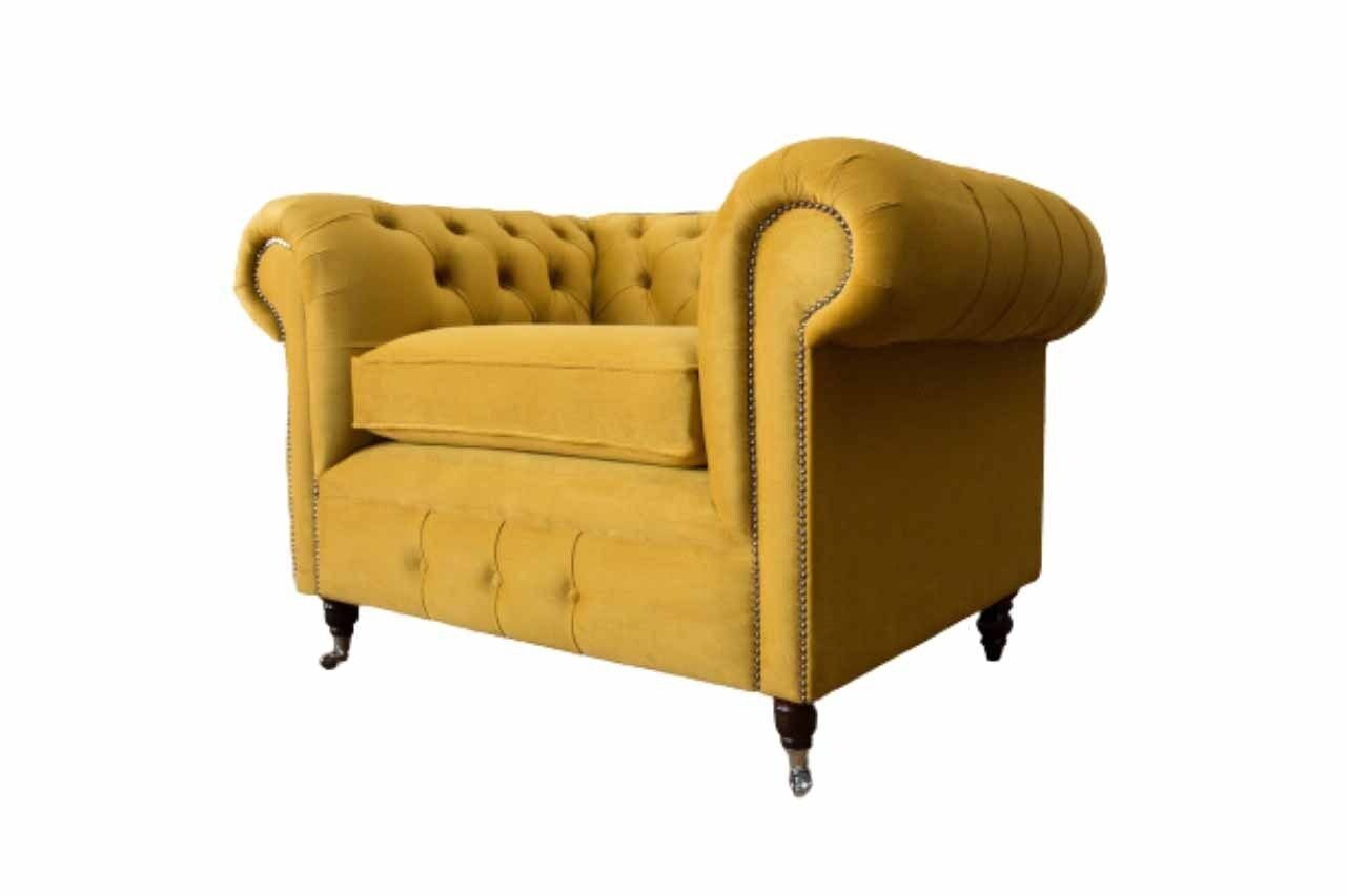 Polster Relax Design Luxus Textil Sessel Europe Sitzer, Gelb Lounge JVmoebel Sessel In Made
