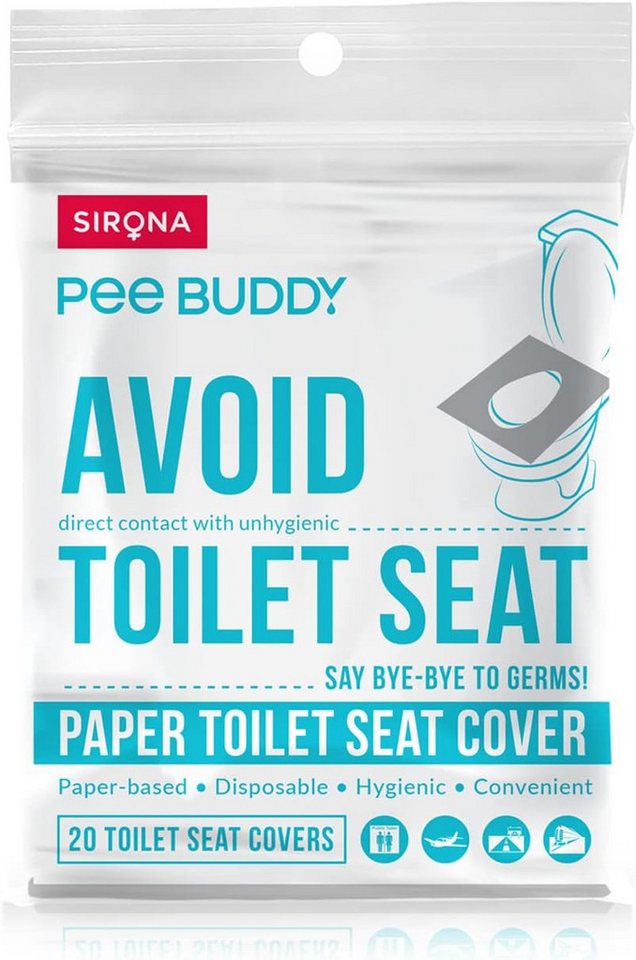 Sirona WC-Deckelbezug Einweg-Toilettensitzauflagen für unterwegs – wasserfest & hygienisch, Einweg-Toilettensitzauflagen, Wasserfest, Spülbar, Kompakt und tragbar, Einweg, Wasserfest, Hygienisch, Leicht und kompakt, Beschichtetes Papier, 20, Auslaufsicher