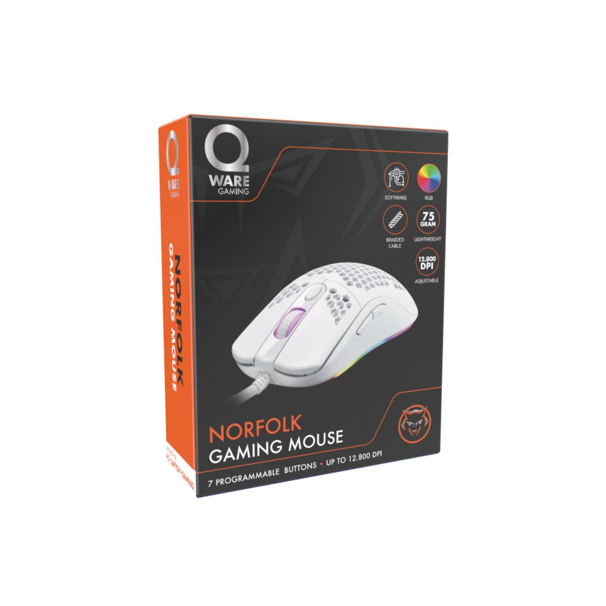 Qware Gaming Norfolk Gaming Maus kabelgebunden bis zu 12800 DPI weiß Gaming-Maus – Bild 4 von 4