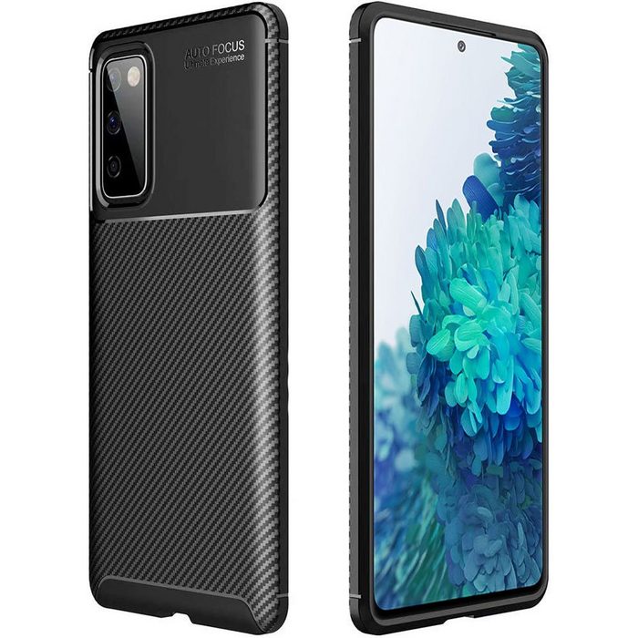 FITSU Handyhülle Handyhülle für Samsung Galaxy S20 FE Case im Carbon Design Schwarz Handyhülle mit Carbon Optik stabile Schutzhülle Case mit Eckenschutz