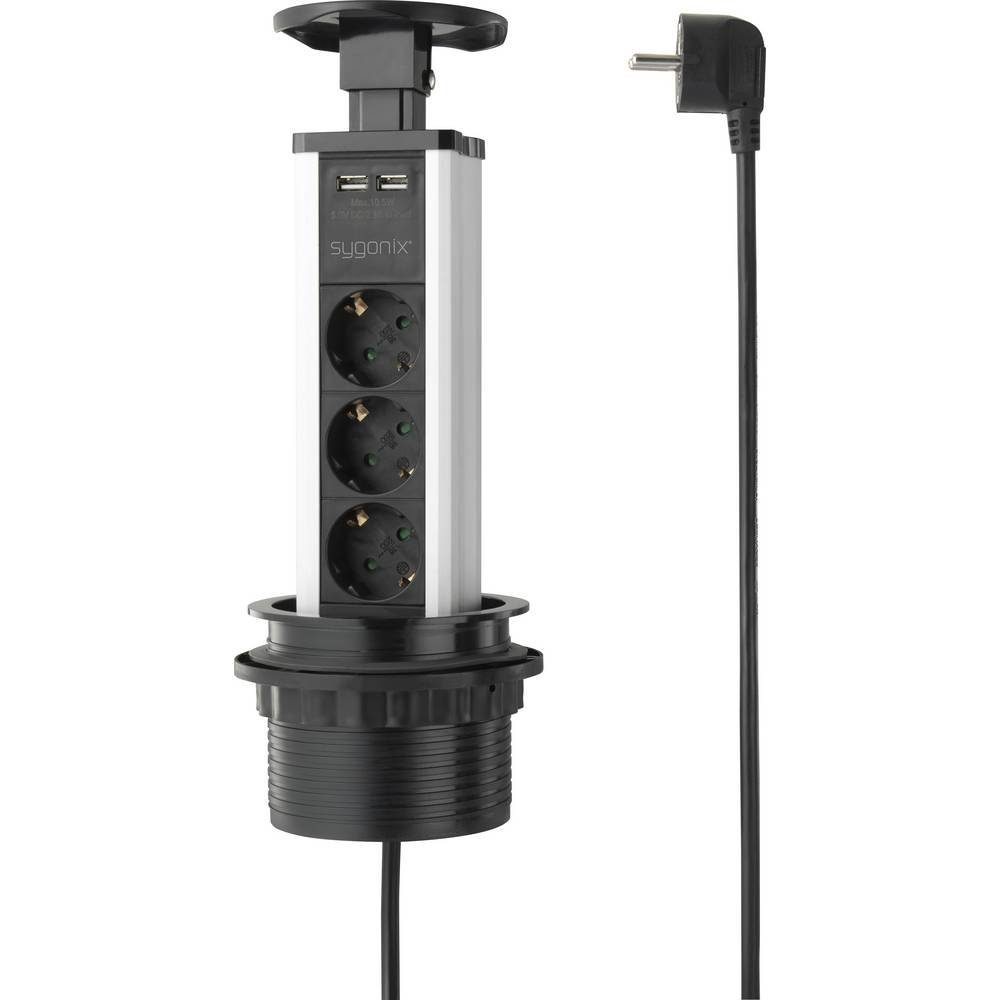 Sygonix STECKDOSENTURM 3FACH 1.5M M 2XUSB-A Розеткиleiste, versenkbar, mit USB-Ladeausgang