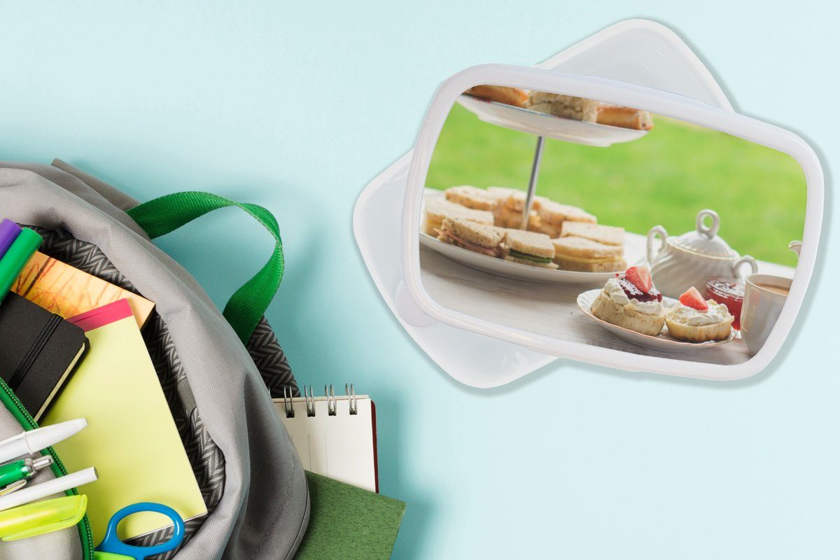 MuchoWow Lunchbox Tee - und Brotdose, Mädchen Jungs für für und (2-tlg), Erwachsene, Erdbeere, Kunststoff, Brotbox Kinder weiß Frühstück 