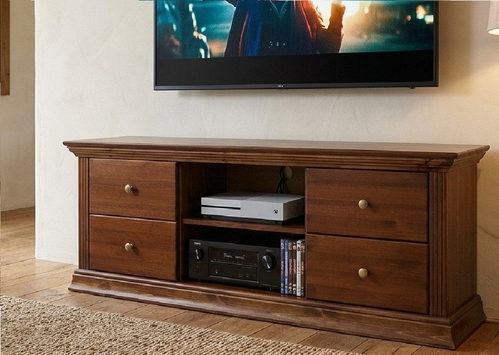 Clever-Moebel TV-Schrank TV-Lowboard Kiefer massiv, TV-Schrank 141 cm, 4 Schubladen Breite: 141cm, Tiefe: 39cm, Höhe: 47cm