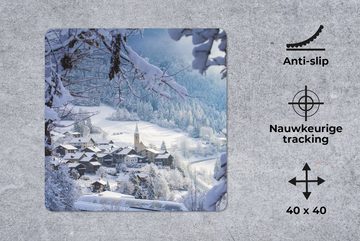 MuchoWow Gaming Mauspad Alpen - Schnee - Dorf (1-St), Mousepad mit Rutschfester Unterseite, Gaming, 40x40 cm, XXL, Großes