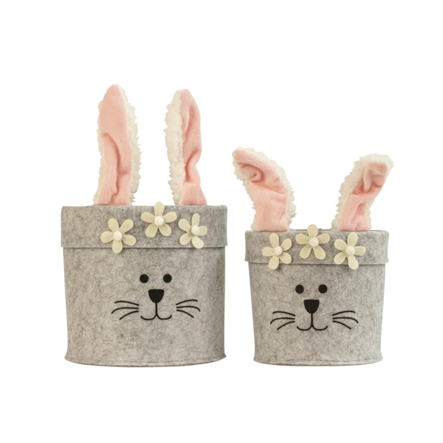 Macosa Home Osternest Oster Geschenkkorb 2er Set Hase Filz Beige Rosa, Osterkorb 19 cm 15 cm Filzkorb
