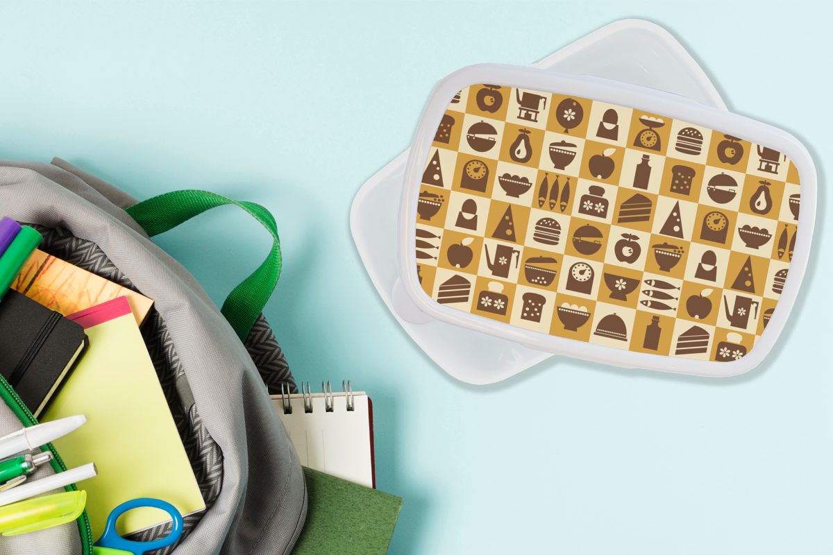 (2-tlg), Kochen - Muster, Vintage Brotbox Küche Jungs Brotdose, Mädchen Lunchbox weiß und und - Erwachsene, MuchoWow für für Kunststoff, - Kinder