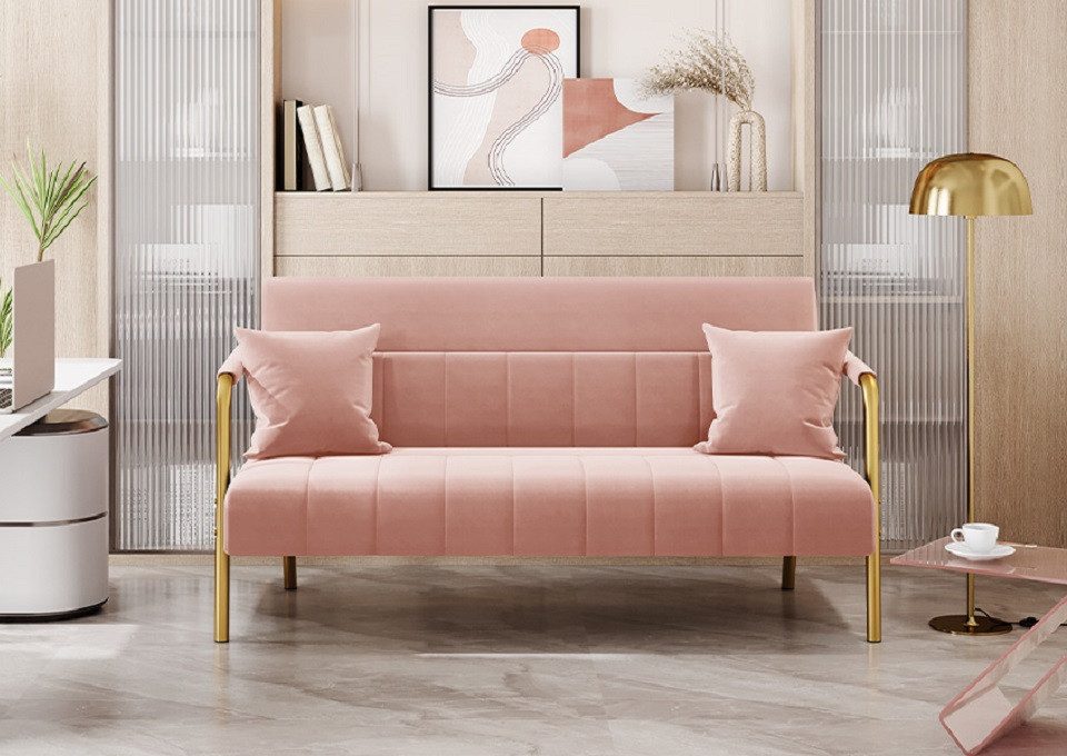 Yaheetech Sofa Polstersofa als 1- oder 2-Sitzer mit Samtbezug & Metallbeinen, Loveseat-Sofa mit 2 Lendenkissen fürs Wohnzimmer