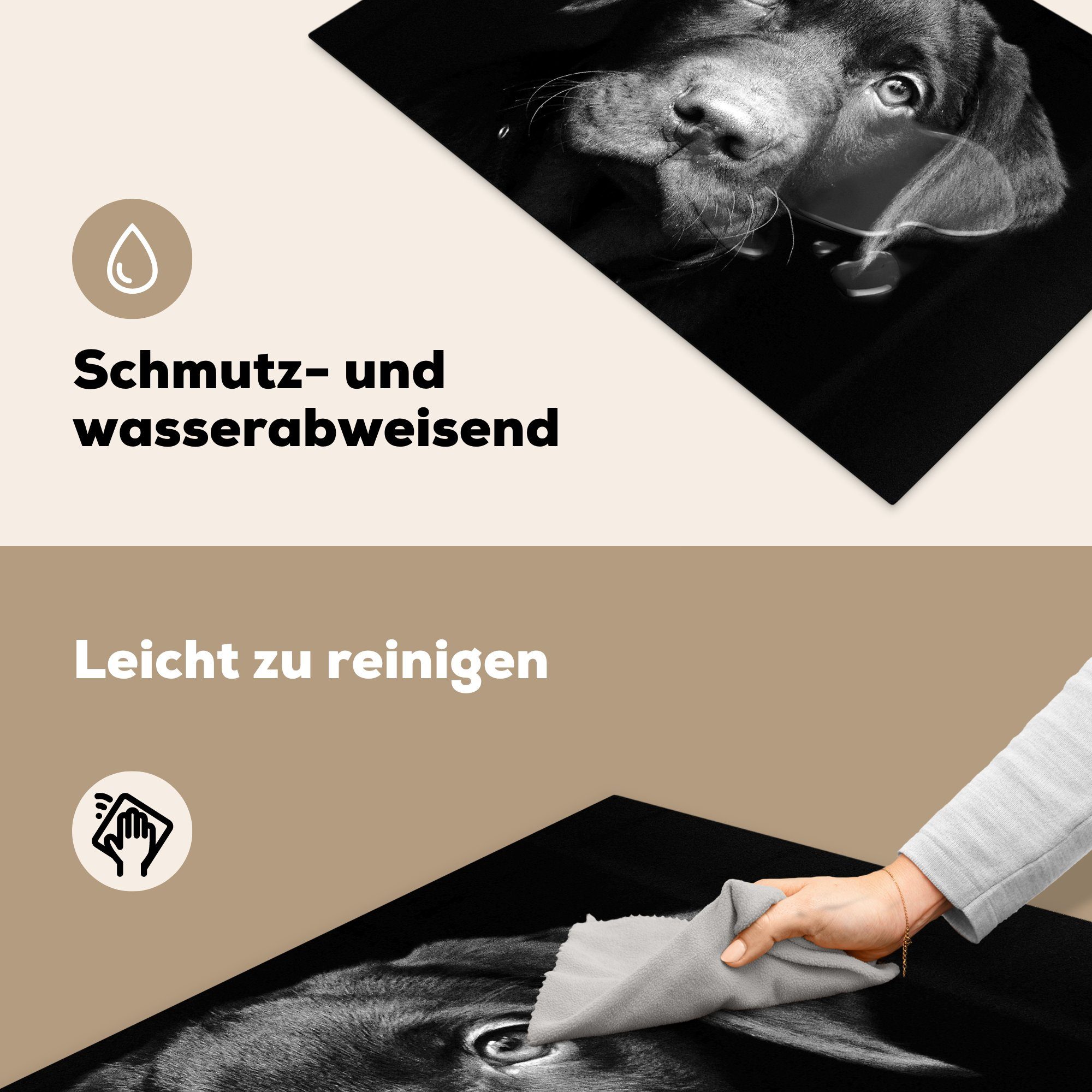 MuchoWow Herdblende-/Abdeckplatte Hund - küche, Vinyl, Schwarz, - für Induktionskochfeld Ceranfeldabdeckung cm, Schutz die Leicht (1 tlg), 81x52
