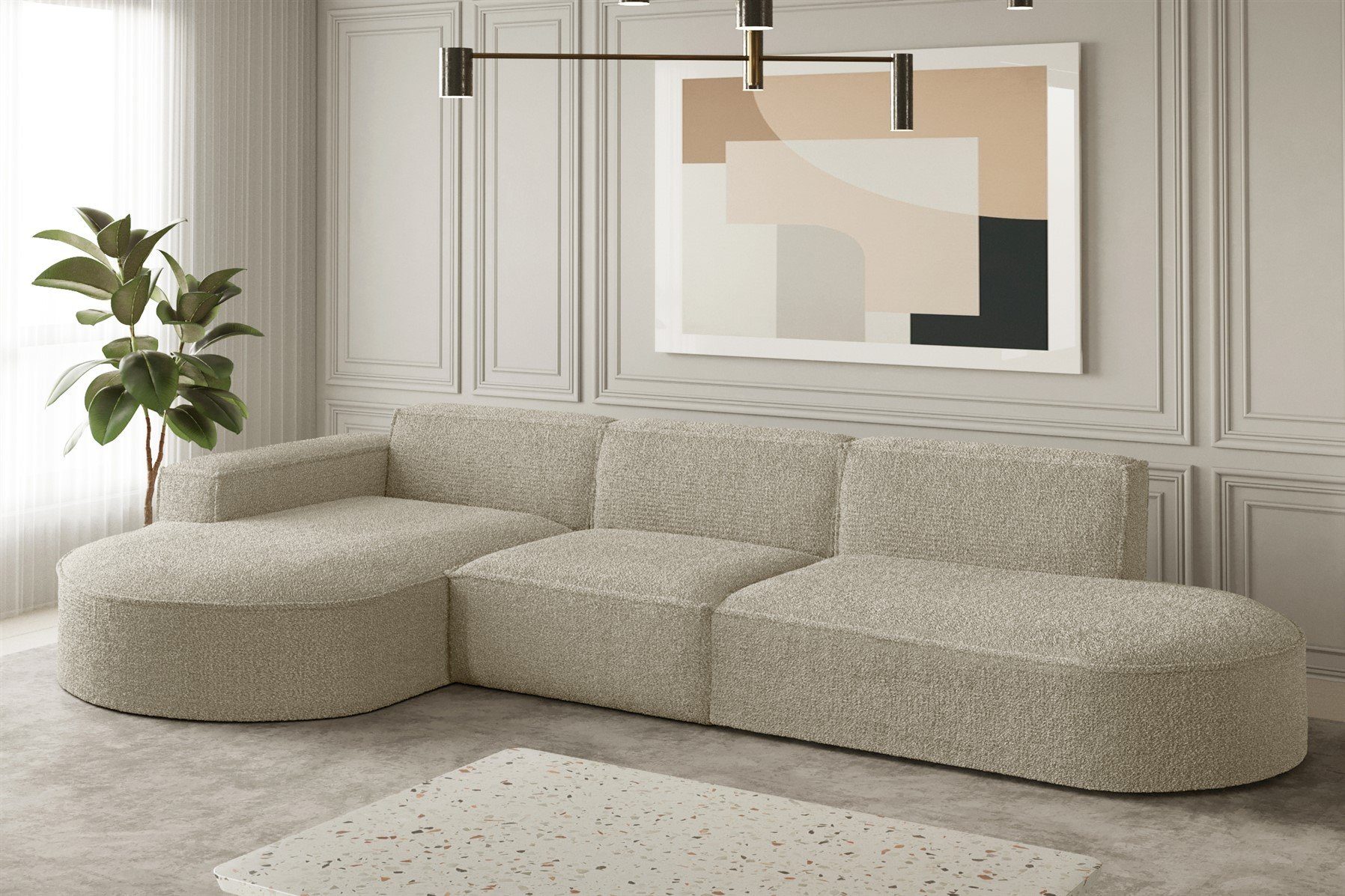 Fun Möbel Ecksofa Ecksofa Designersofa PALMA mit Ottomane in Stoff Ascot, Ottomane links oder rechts, Rundumbezug
