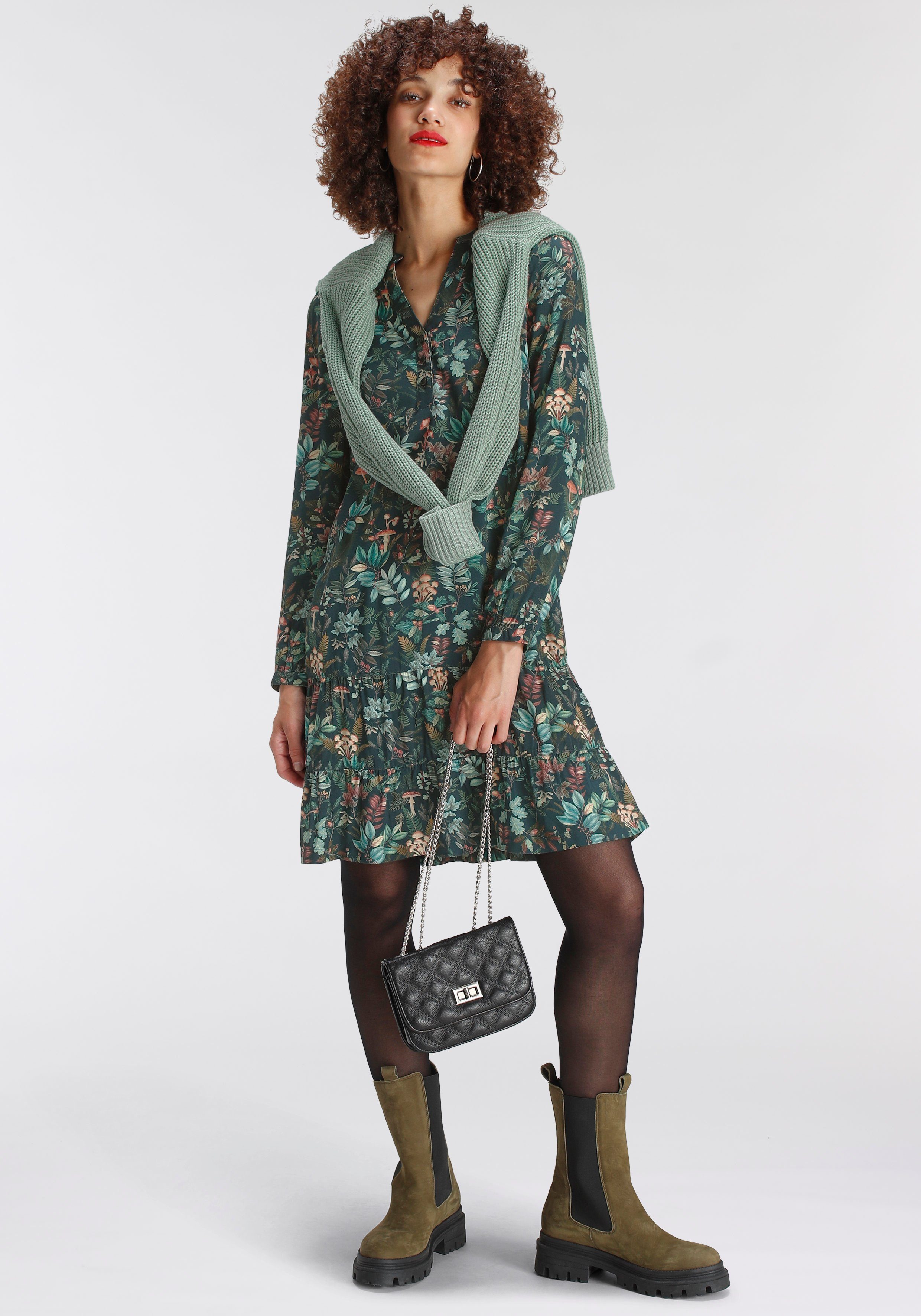 AJC elegant knee-length shirt dress made of viscose, long sleeves, with 1-button cuff