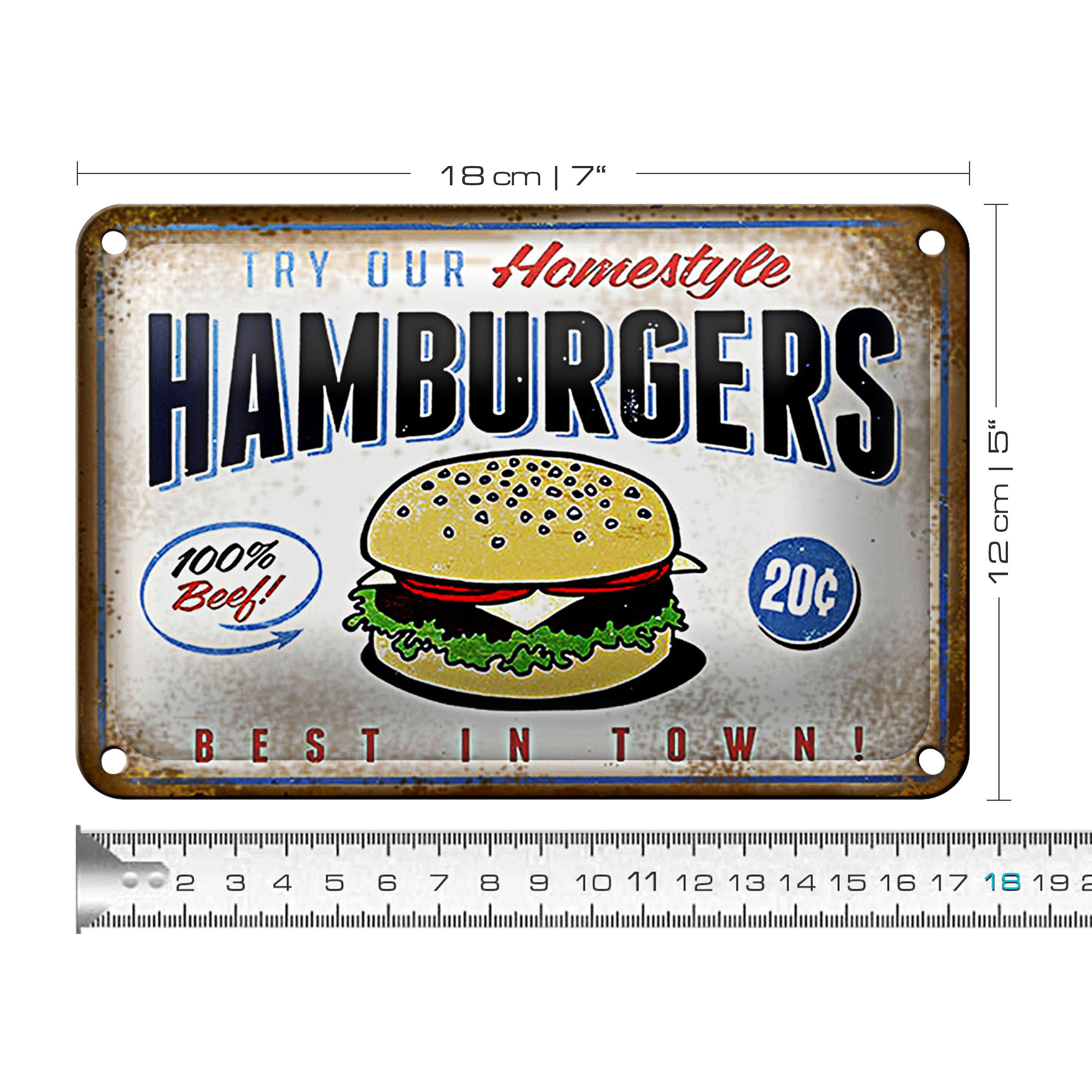 Roomando Metallschild Spruch 18x12cm Hamburger best in town 100% Beef