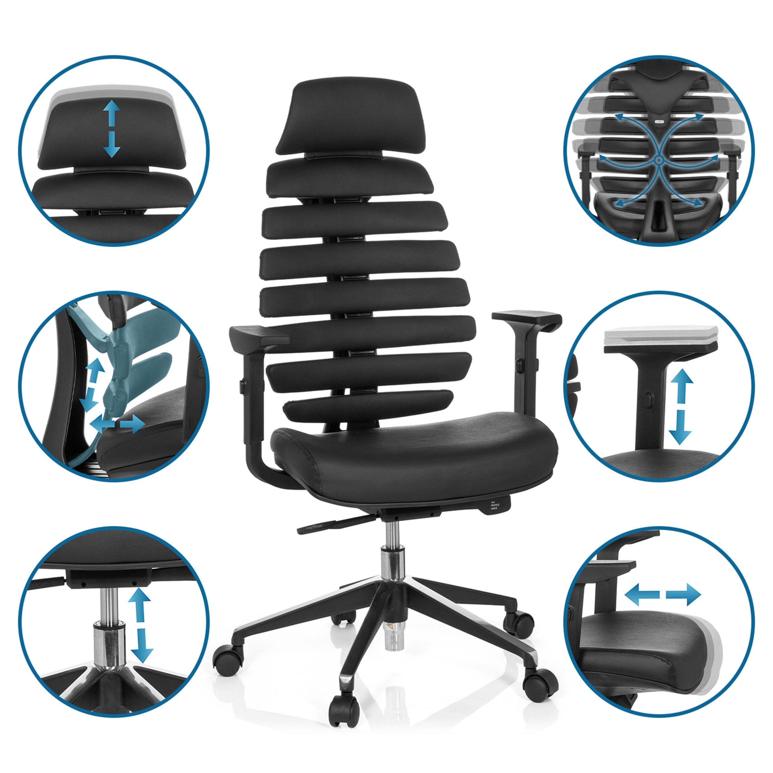 hjh OFFICE Drehstuhl Profi Bürostuhl Ergo Line Ii Pro Leder (1 St), Ergonomischer Chefsessel, Schreibtischstuhl höhenverstellbar