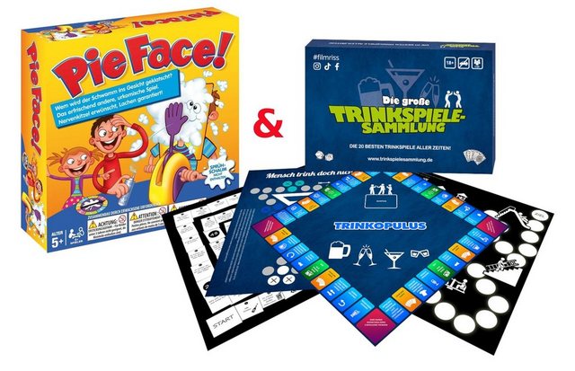 Gomazing Spiel, Brettspiel »Partyspielebundle: Die große Trinkspielesammlung 20 Spiele Partyspiel + Hasbro Pie Face«