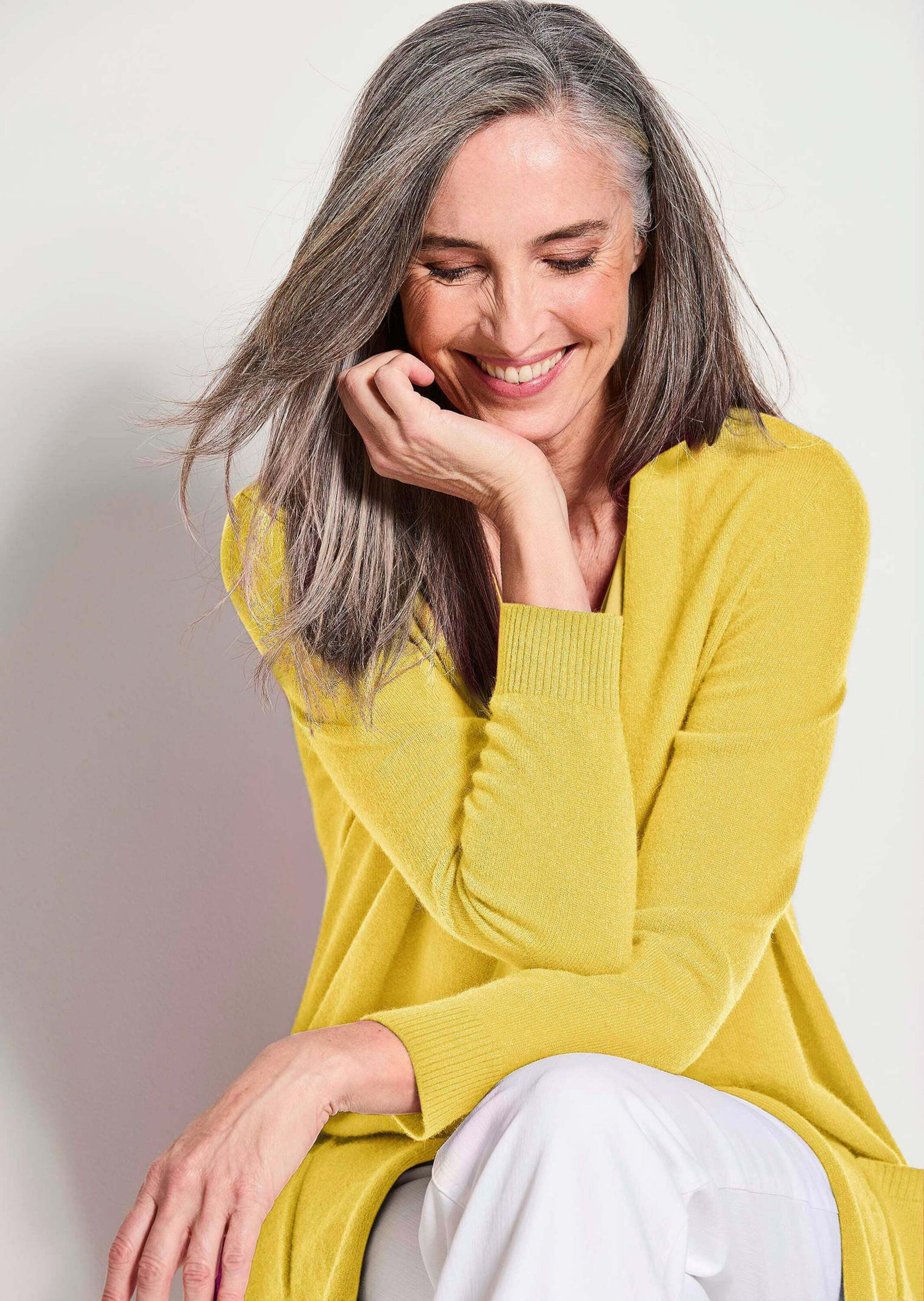 GOLDNER Strickjacke Langarm Feinstrick-Cardigan Damen Strickjacke aus reinem Kaschmir ohne Verschluss