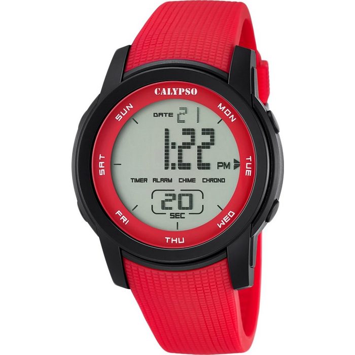 CALYPSO WATCHES Digitaluhr Calypso Herren Uhr K5698/3 Kunststoff PUR (Armbanduhr) Herren Armbanduhr rund PURarmband rot Sport