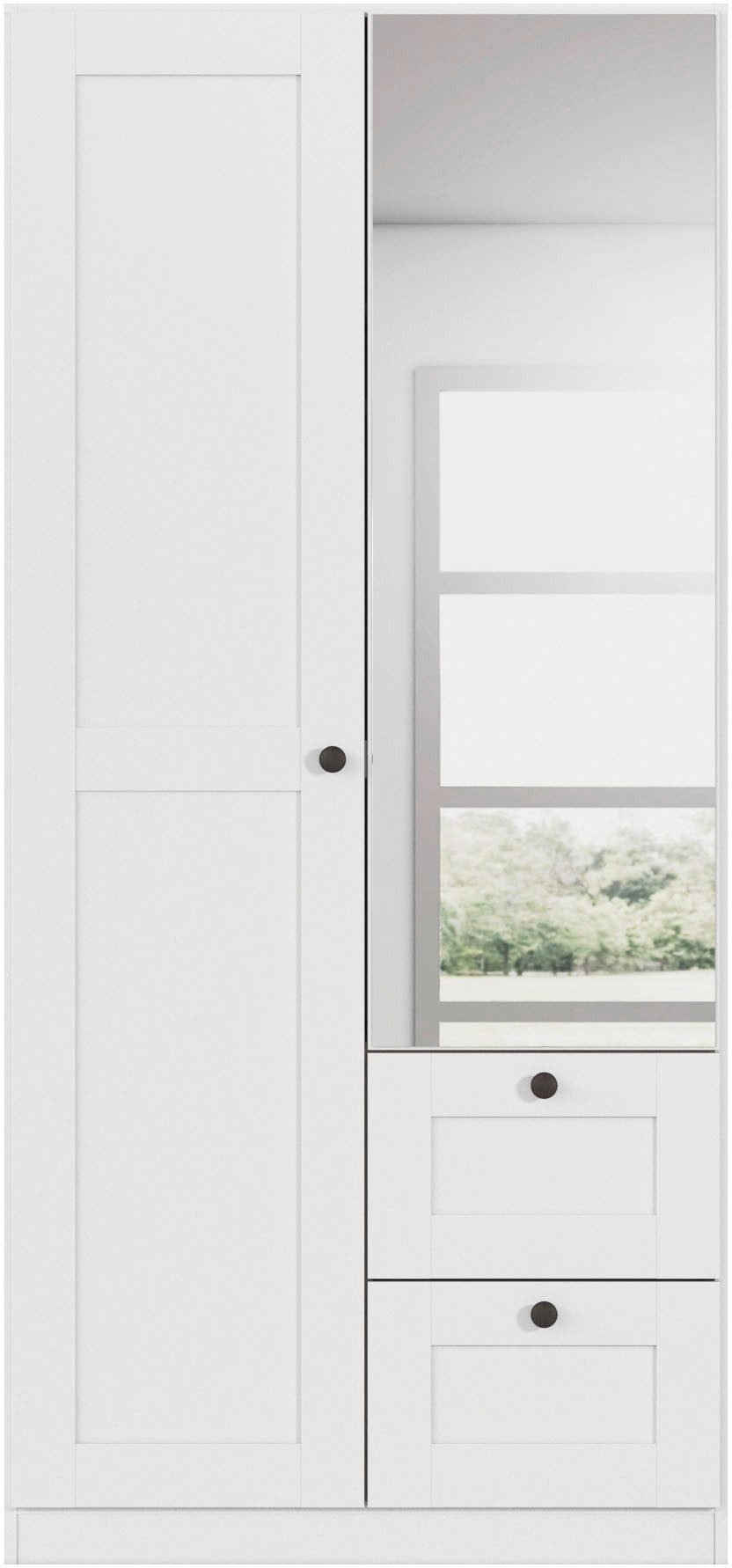 rauch Drehtürenschrank Kleiderschrank Schrank Garderobe Ankleide Schlafzimmerschrank YLVA (Breiten: 90/135/180 cm, Höhe 197 cm) skandinavischer Style mit Rahmenfront und Knopfgriffen MADE IN GERMANY