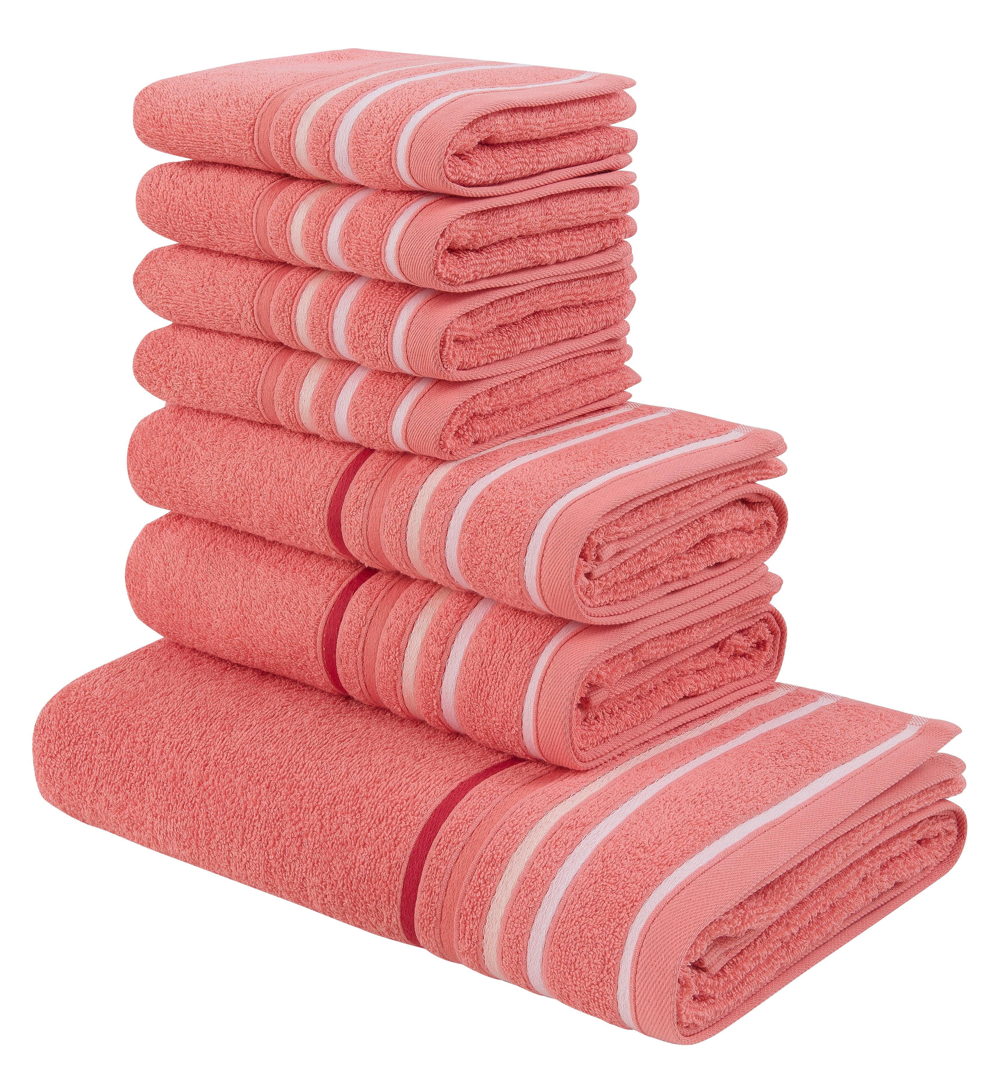 my home Handtuch Set Niki, Walkfrottee (Set, 7-St), Handtuchset mit mehrfarbiger Streifenbordüre, aus 100% Baumwolle