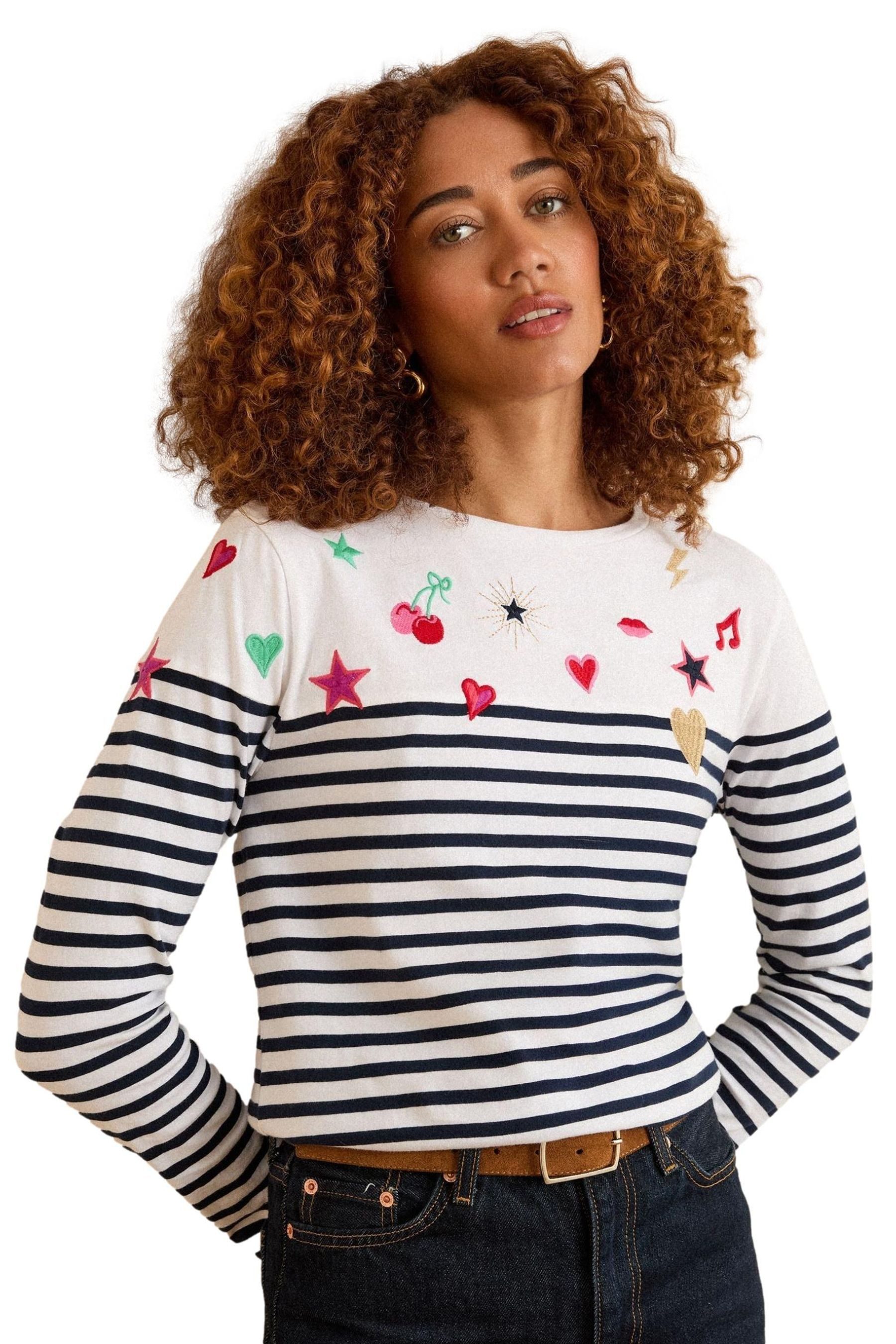 Langarmshirt Love & Roses Besticktes Oberteil mit Streifen