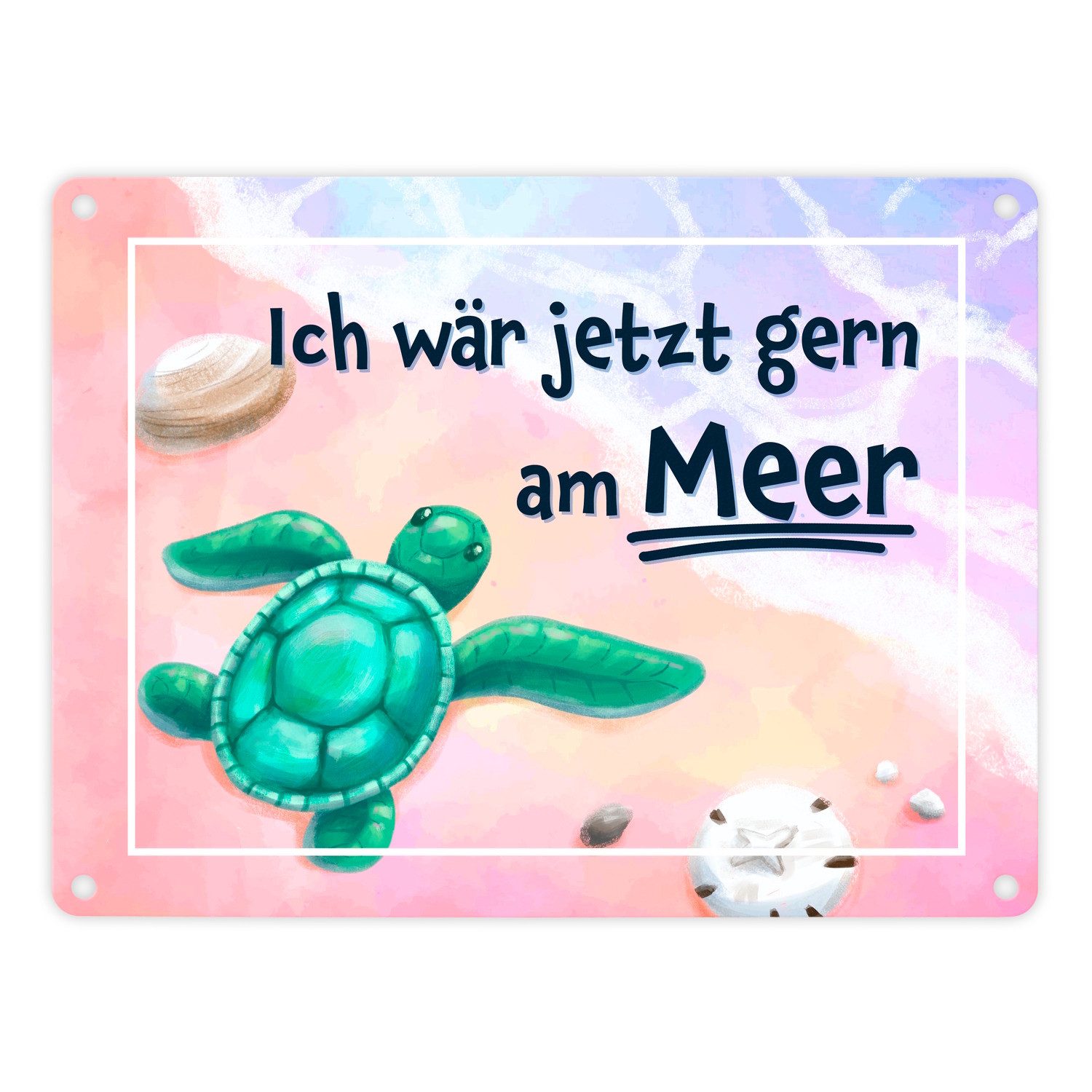 Metallschild Ich wär jetzt gern am Meer Metallschild in 15x20 cm mit Schildkröten
