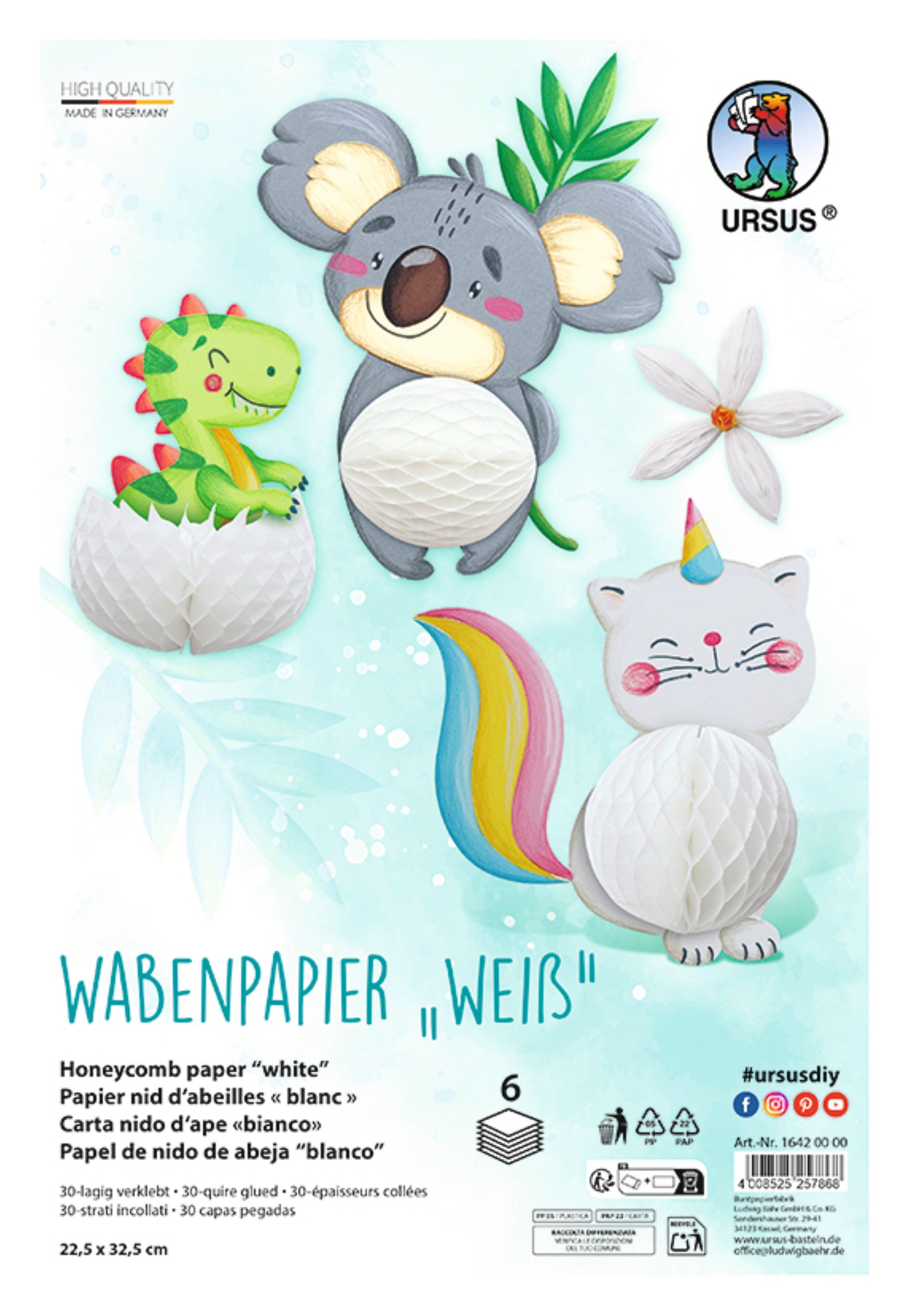 Ursus - Ludwig Bähr Bastelnaturmaterial URSUS Wabenpapier "Weiß" 22,5 x 32,5 cm, 6 Bl.