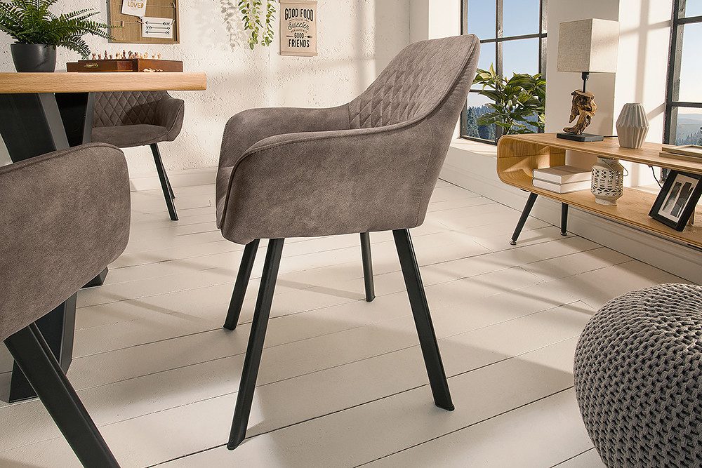 riess-ambiente Polsterstuhl PALERMO taupe/schwarz – Microfaser, mit Armlehne, Ziersteppung (Einzelartikel, 1 St), bequeme Polsterung im Retrolook – ideal für Esszimmer oder Küche