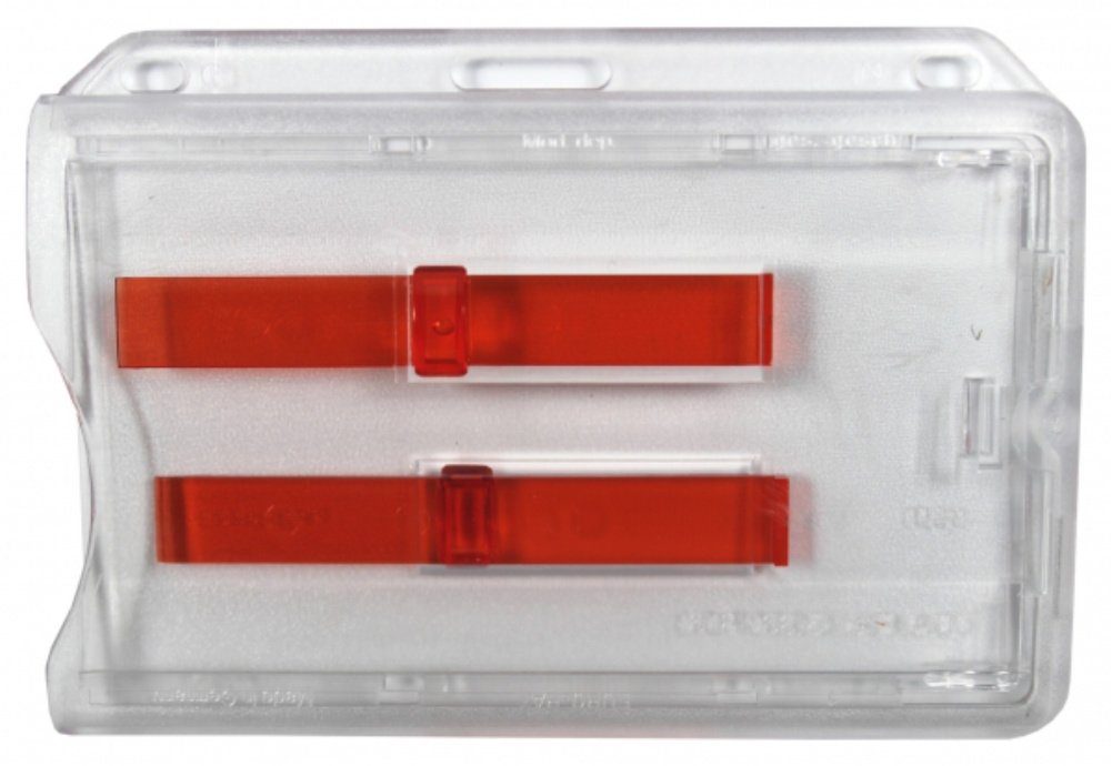 Kranholdt Schlüsselanhänger Kartenhalter aus Polykarbonat in Farbe: transparent (10-tlg), 2 Ründlöchern und Langloch, passend für 2 Karte, mit 2 Ausschiebern Rot