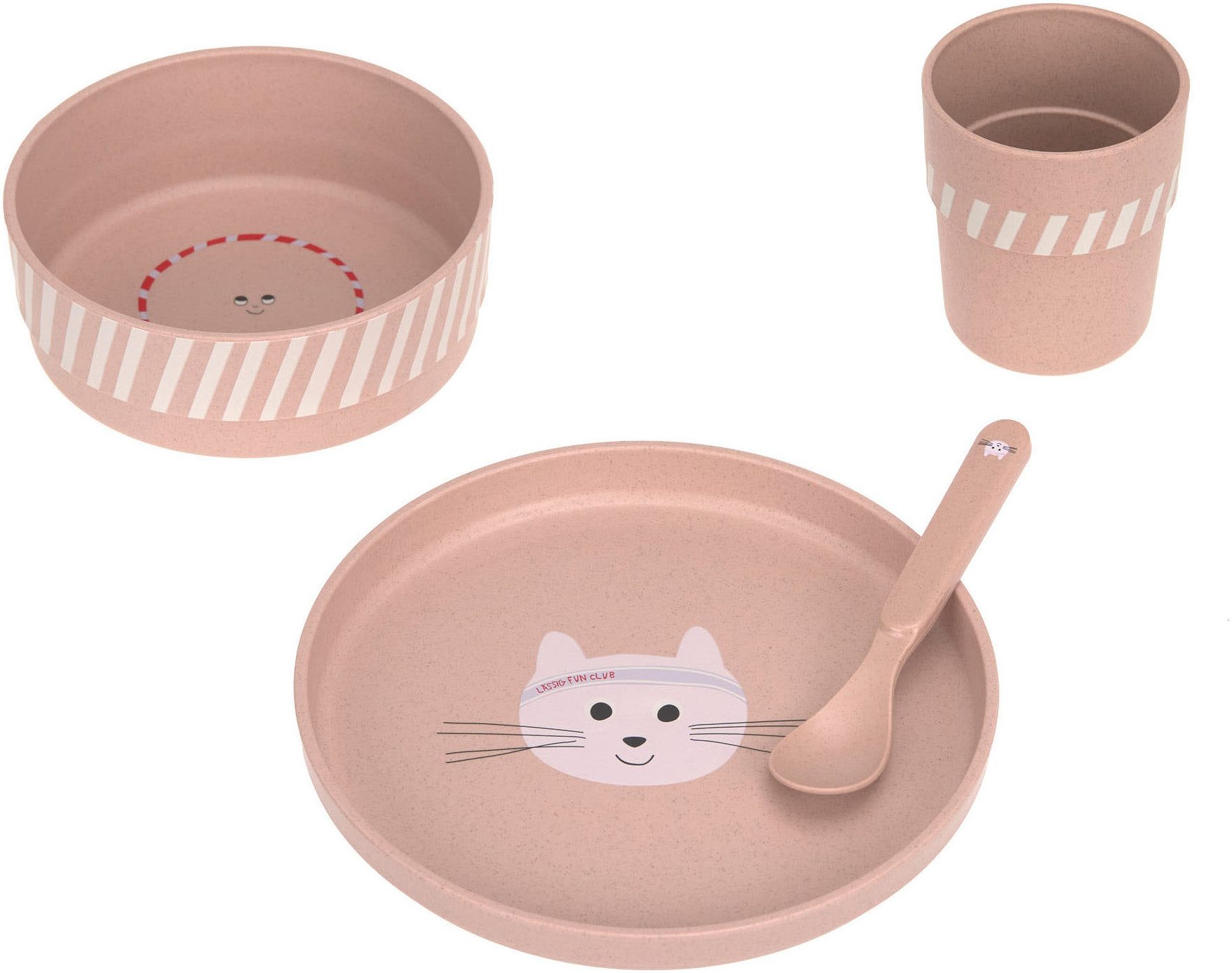 LÄSSIG Kindergeschirr-Set Tiny Team Cat, PP/Zellulose (4-tlg), Polypropylen, Zellulose