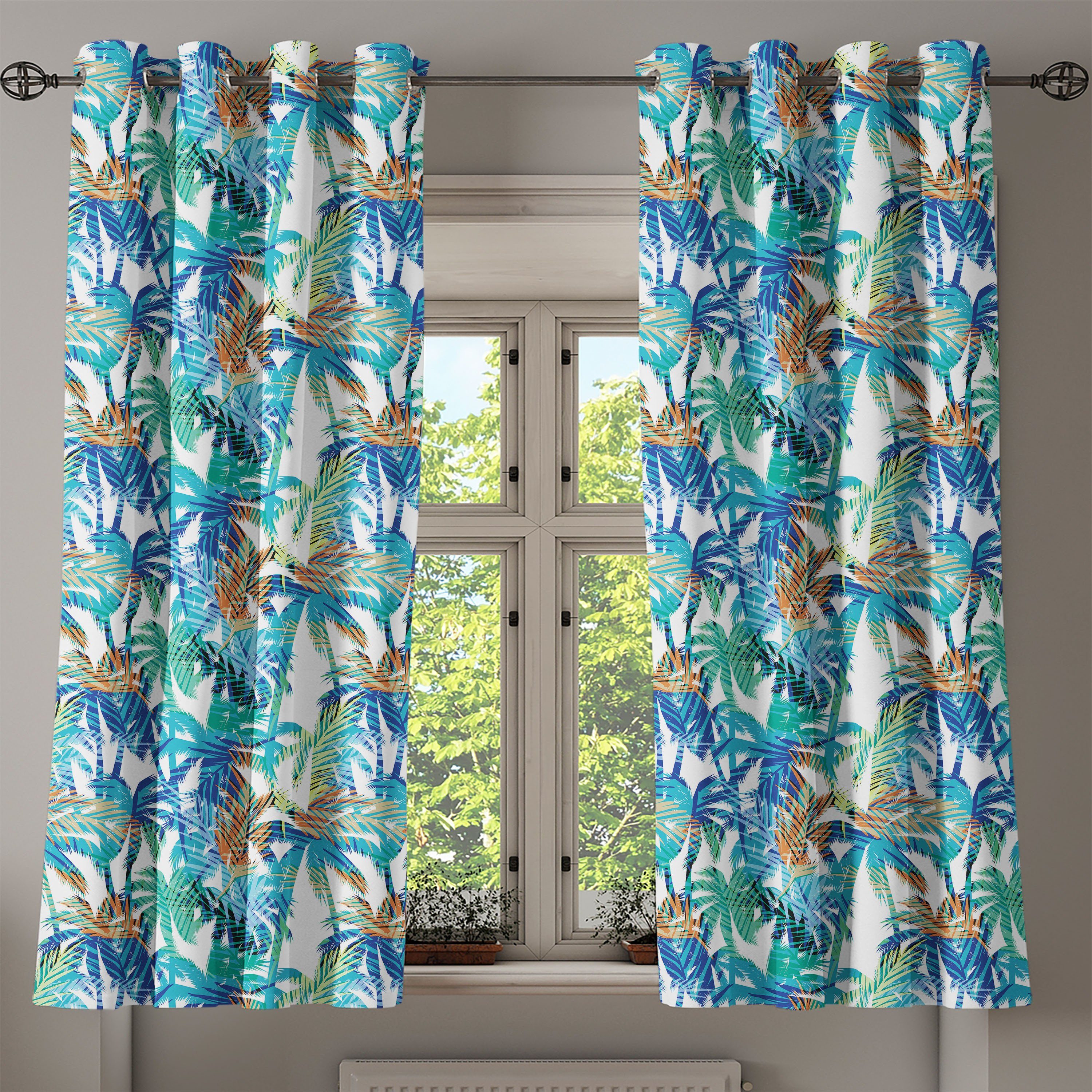 Gardine Dekorative 2-Panel-Fenstervorhänge für Schlafzimmer Abstrakt Palmblatt Abakuhaus, Natur Wohnzimmer, Traum