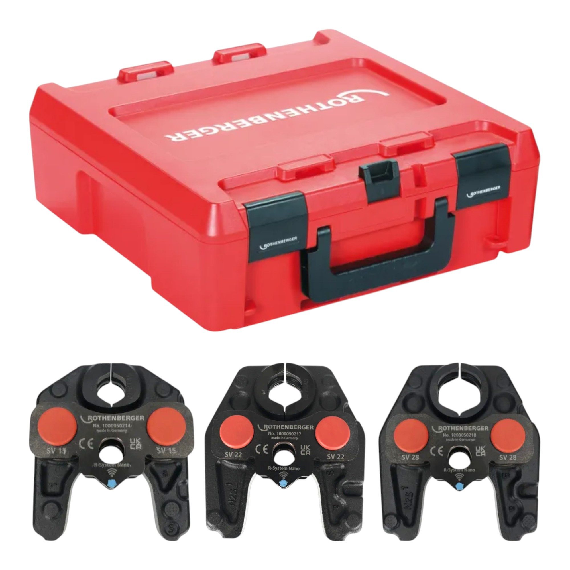 Rothenberger Werkstattpresse ROMAX NANO iJAWs SV 15 - 22 - 28 mm Pressbacken Set 3 tlg