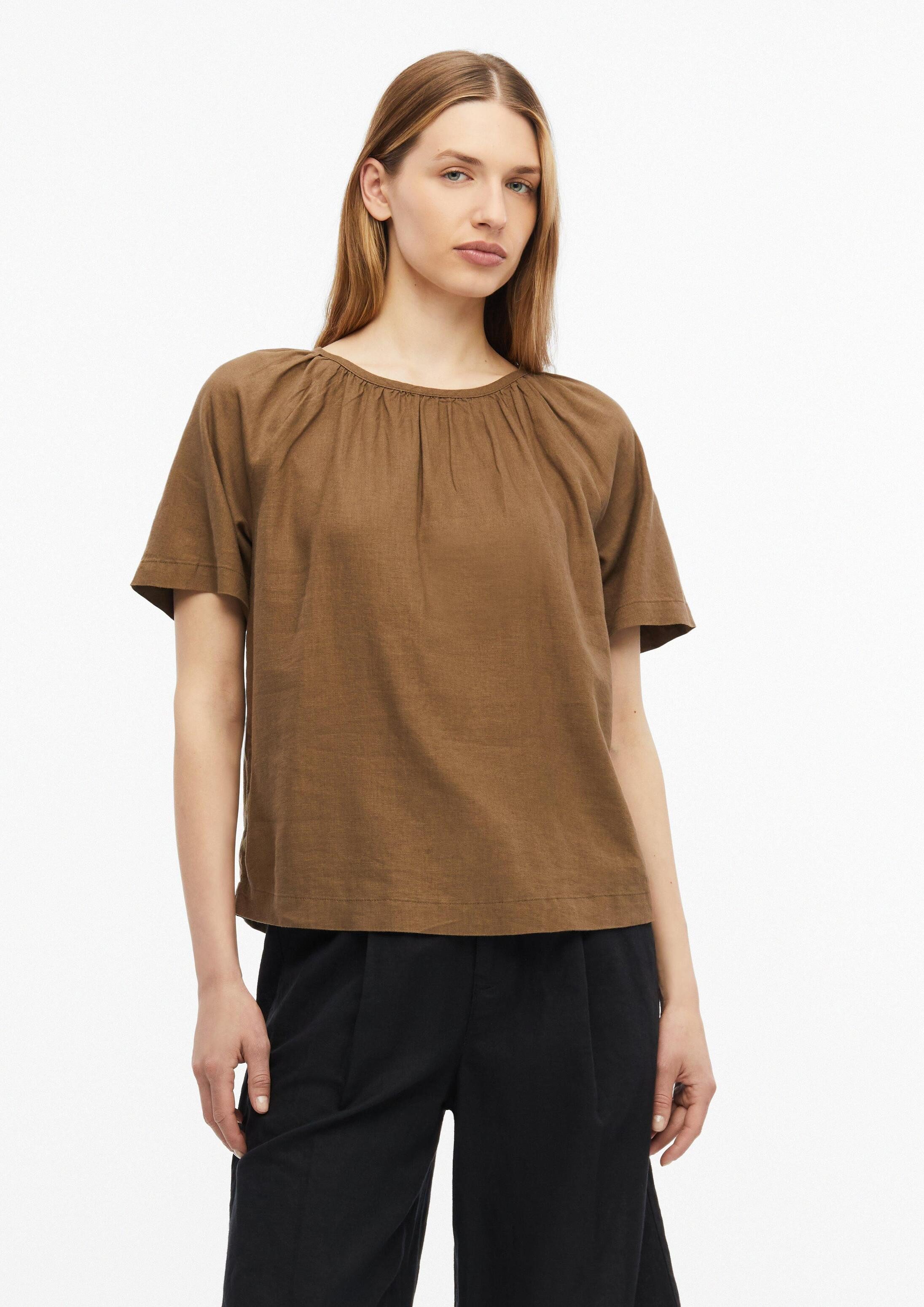 s.Oliver Kurzarmbluse Bluse Leinenmixbluse mit Schleifendetail am Rücken