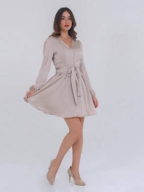 Freshlions Satinkleid Kleid 'Lilla' M beige Sonstige, Taillentunnelzug