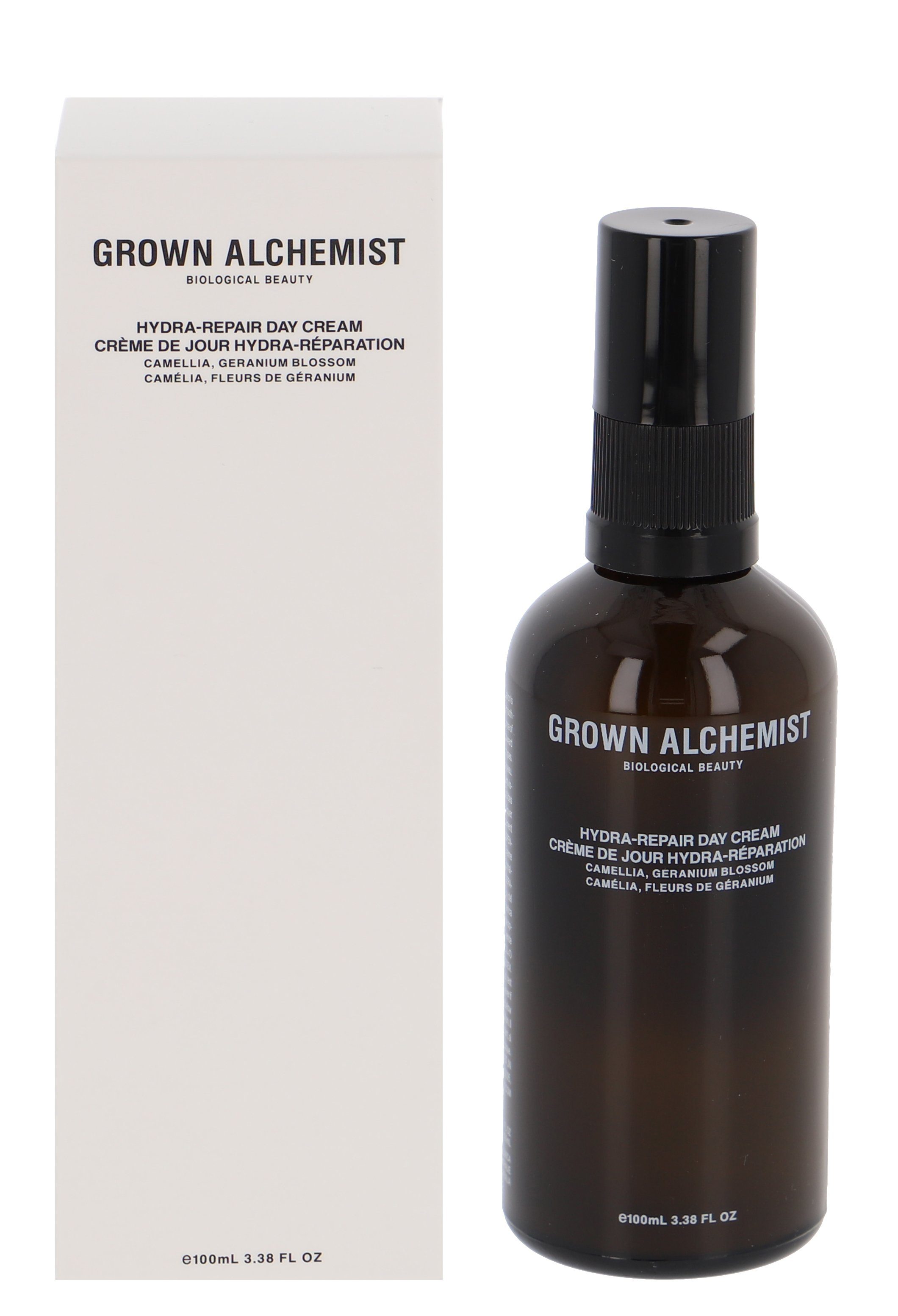 GROWN ALCHEMIST Getönte Gesichtscreme Hydra-Repair Day Cream (Camellia, Geranium Blossom) 100ml, Aloe und Vitamin E, pflanzliche Wirkstoffe