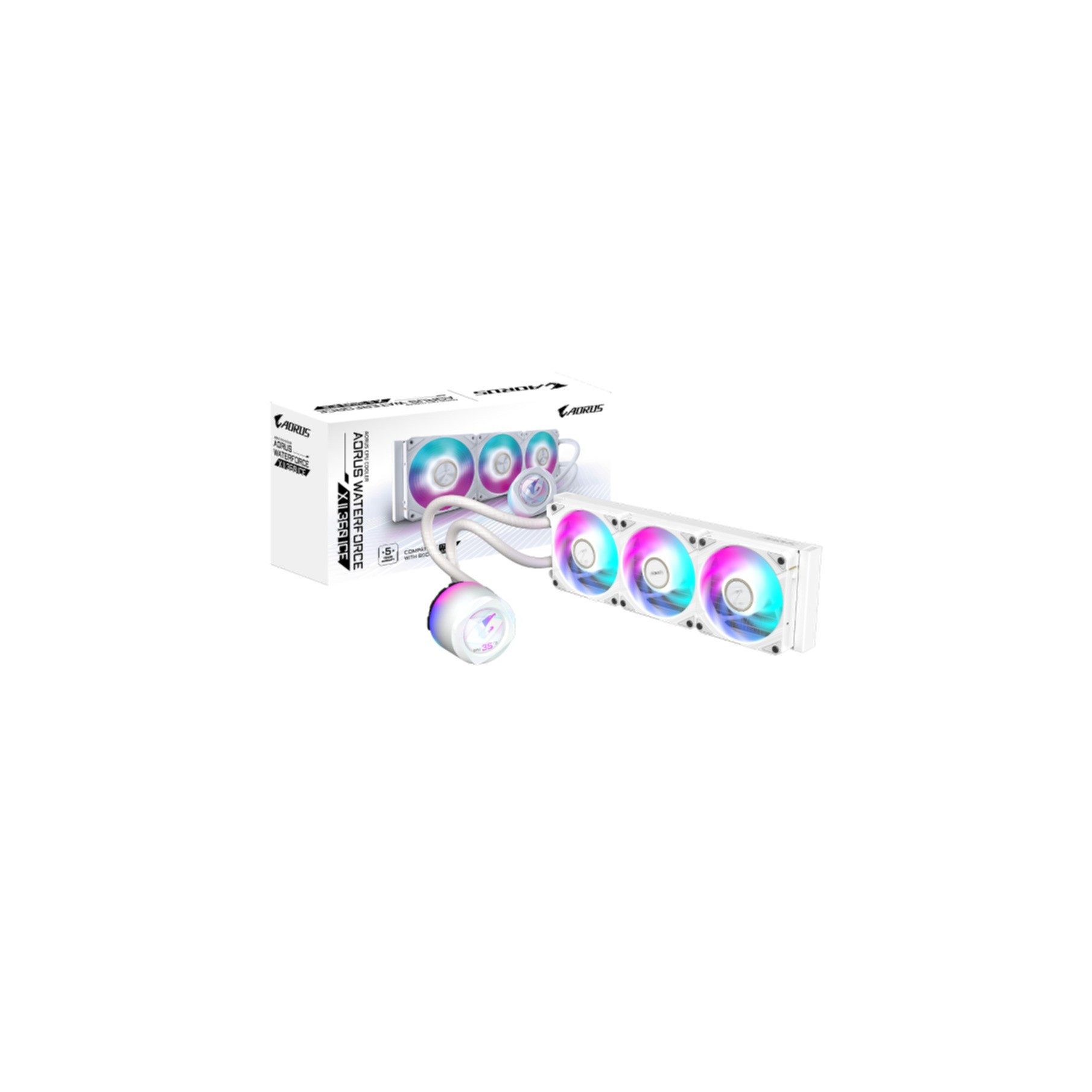 Gigabyte Gehäuselüfter AORUS WATERFORCE X II 360 ICE AIO Flüssigkeits-CPU-Kühler - 3x120mm AR