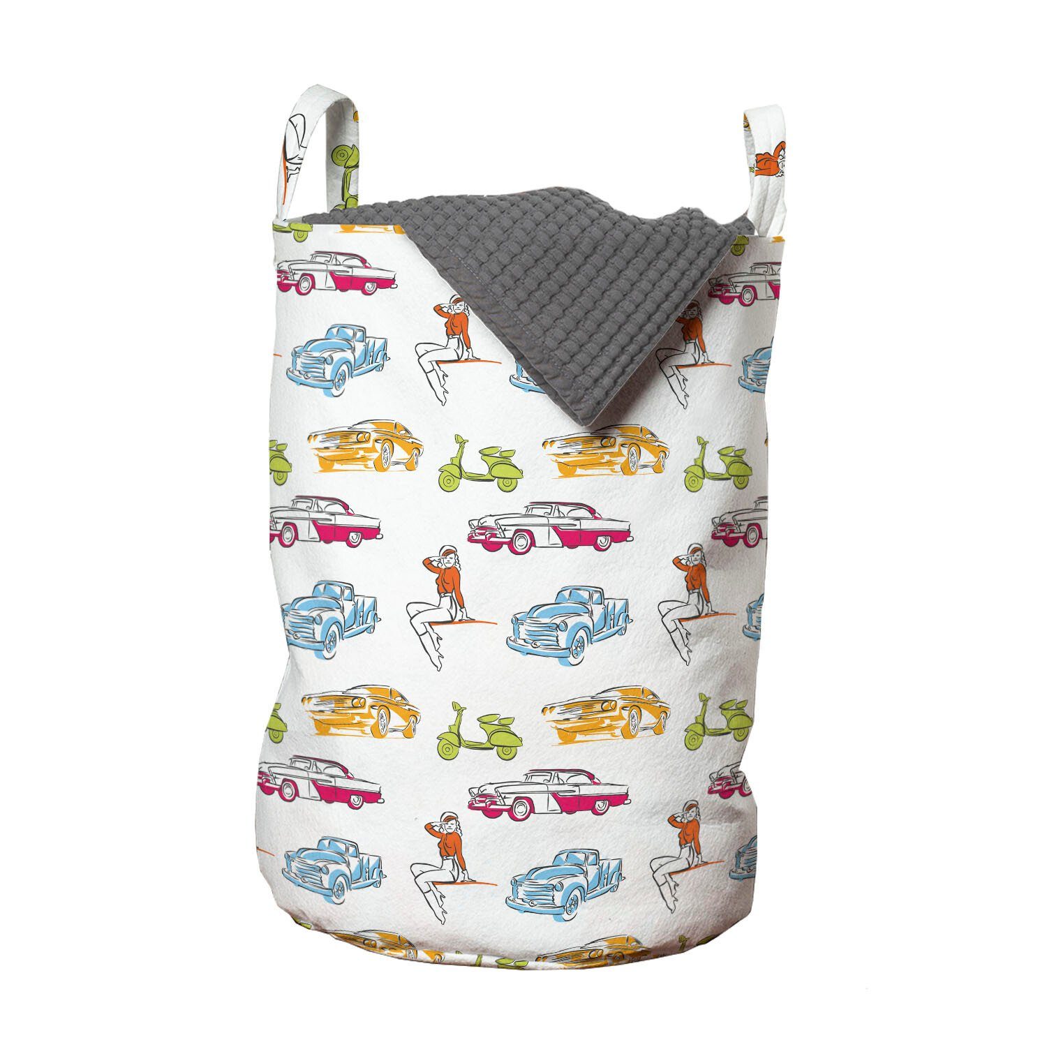 Abakuhaus Wäschesäckchen Wäschekorb mit Griffen Oldtimer und Retro Kordelzugverschluss für Fahrzeuge Waschsalons, Mädchen
