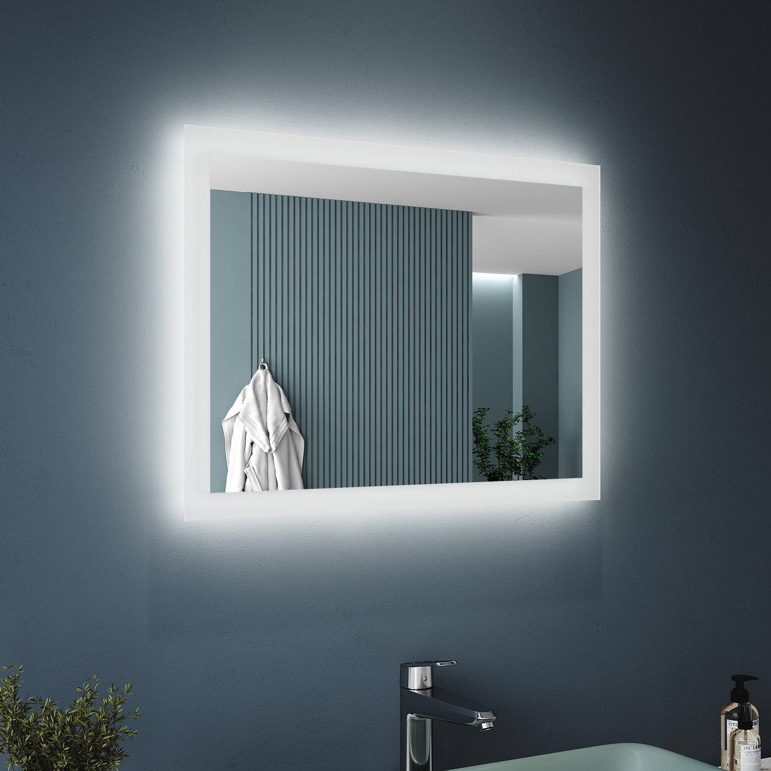 SONNI Badspiegel mit Beleuchtung LED Badezimmerspiegel,Wandschalter,kaltwei günstig online kaufen