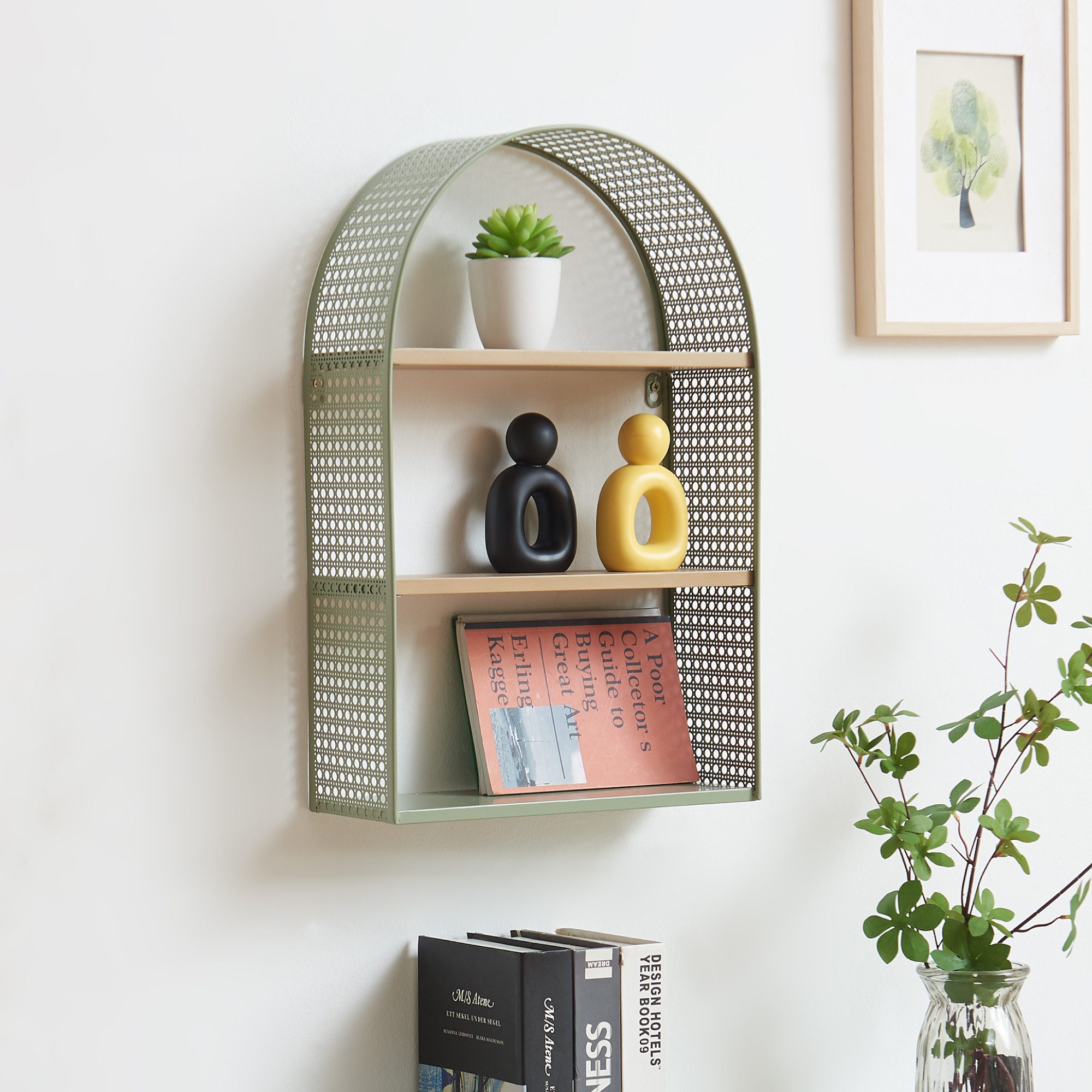 en.casa Wandregal, »Jäller« mit 3 Ablagen Metall 53 x 35 x 14 cm Grün