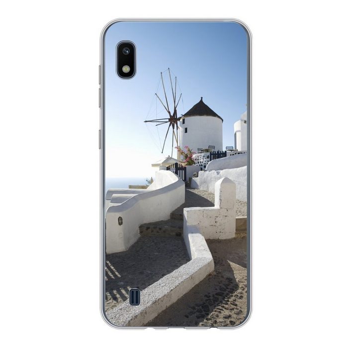 MuchoWow Handyhülle Windmühle auf Santorin in Griechenland Handyhülle Samsung Galaxy A10 Smartphone-Bumper Print Handy