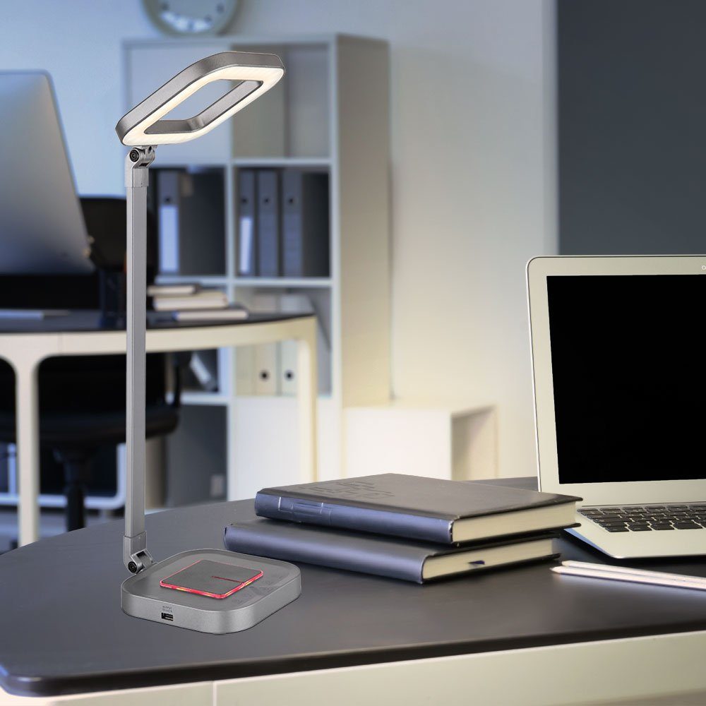 H grau Tischlampe ALU Schreibtisch fest weiß RGB verbaut, Tageslichtweiß, LED-Leuchtmittel Warmweiß, Kaltweiß, Touchdimmer Neutralweiß, etc-shop Farbwechsel, Leuchte LED Schreibtischlampe, 8W