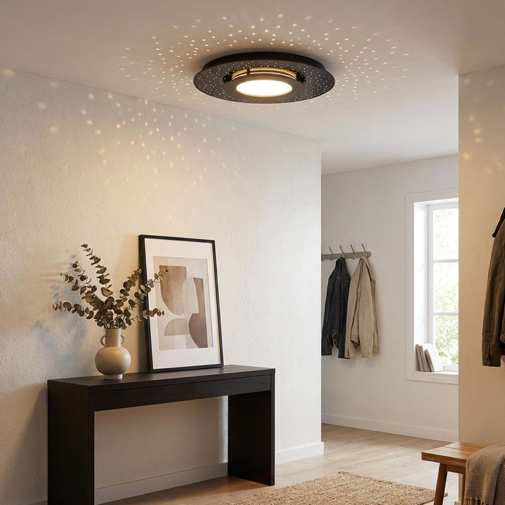 EGLO LED Deckenleuchte, LED-Leuchtmittel fest verbaut, Warmweiß, LED Deckenlampe Deckenleuchte Fernbedienung Glas Dimmbar Schwarz D50cm