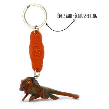 Monkimau Schlüsselanhänger Kragenechse Schlüsselanhänger Leder Tier Figur (Packung)