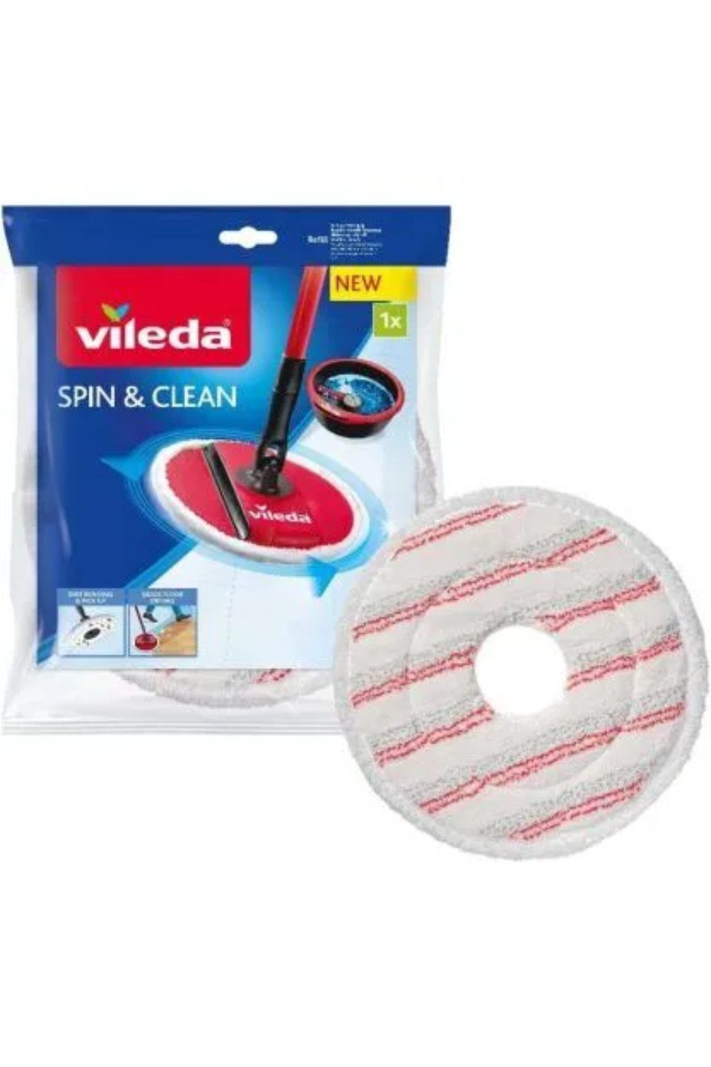 Vileda Abdeckhaube Ersatzbezug Spin & Clean Vileda 161822 27cm, weiß mit roten Streifen