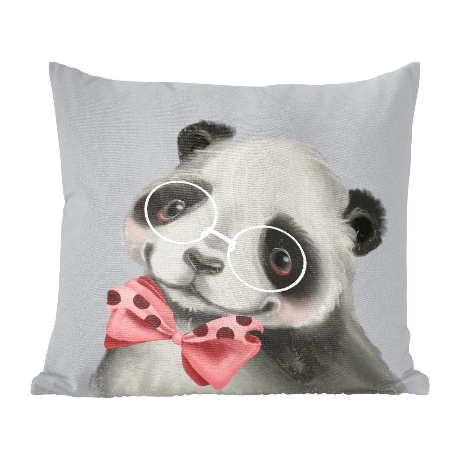 MuchoWow Dekokissen Panda - Kinder - Schleife, Zierkissen mit Füllung für Wohzimmer, Schlafzimmer, Deko, Sofakissen